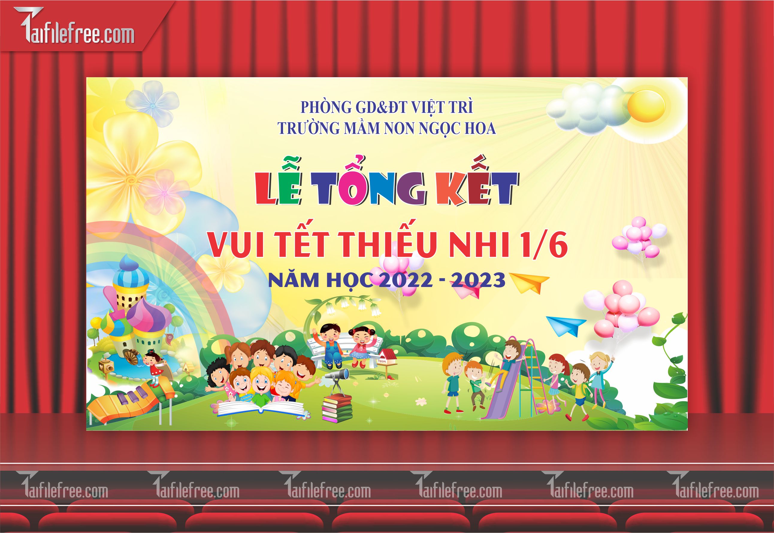 Background Phông Nền Sân Khấu Tổng Kết Cuối Năm Trường Học TK17
