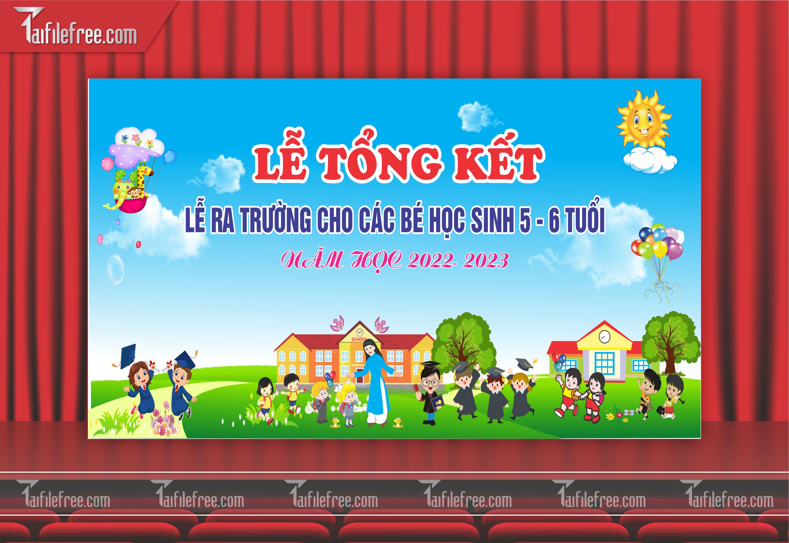 Background Phông Nền Sân Khấu Tổng Kết Cuối Năm Trường Học TK18