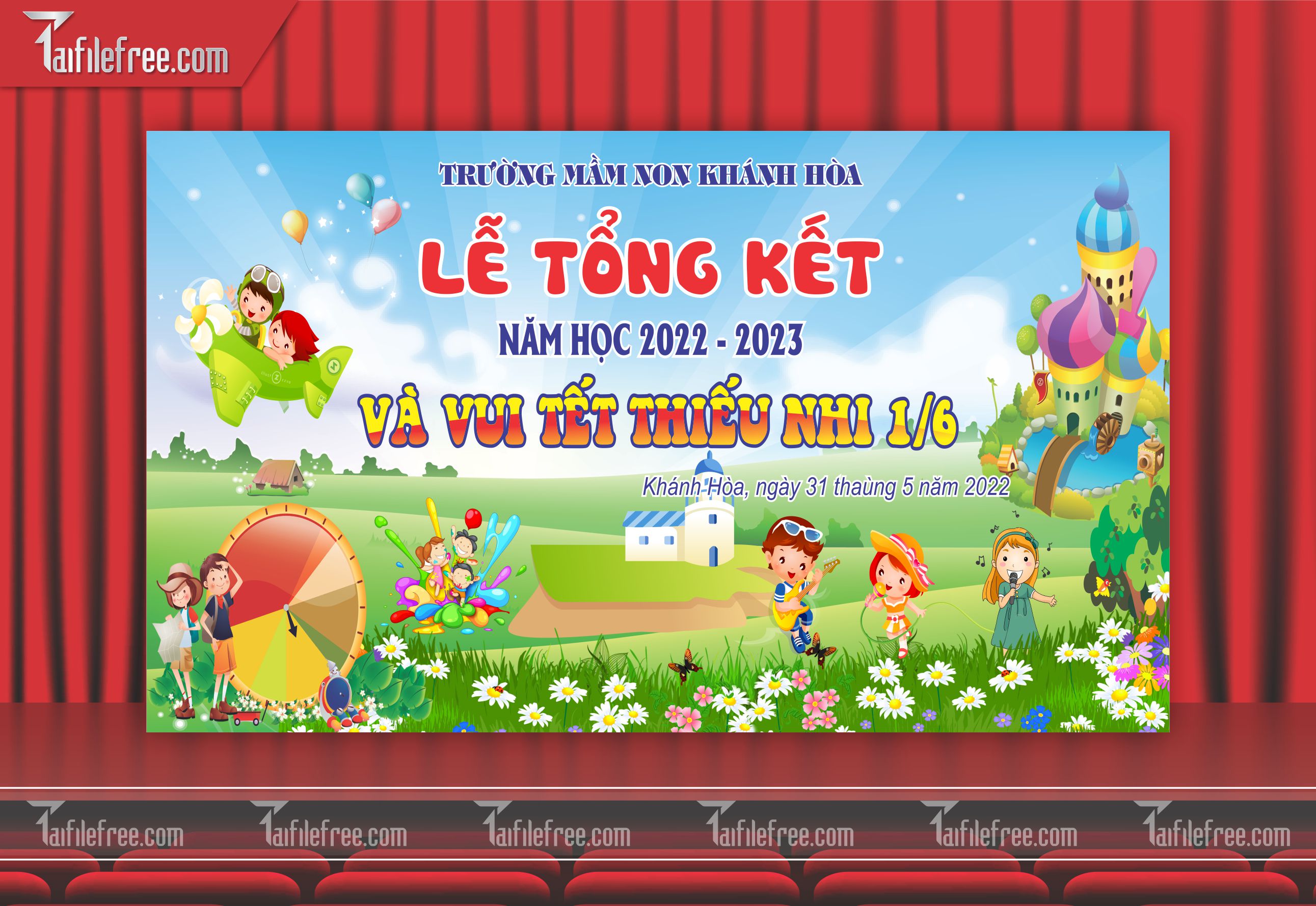 Background Phông Nền Sân Khấu Tổng Kết Cuối Năm Trường Học TK19