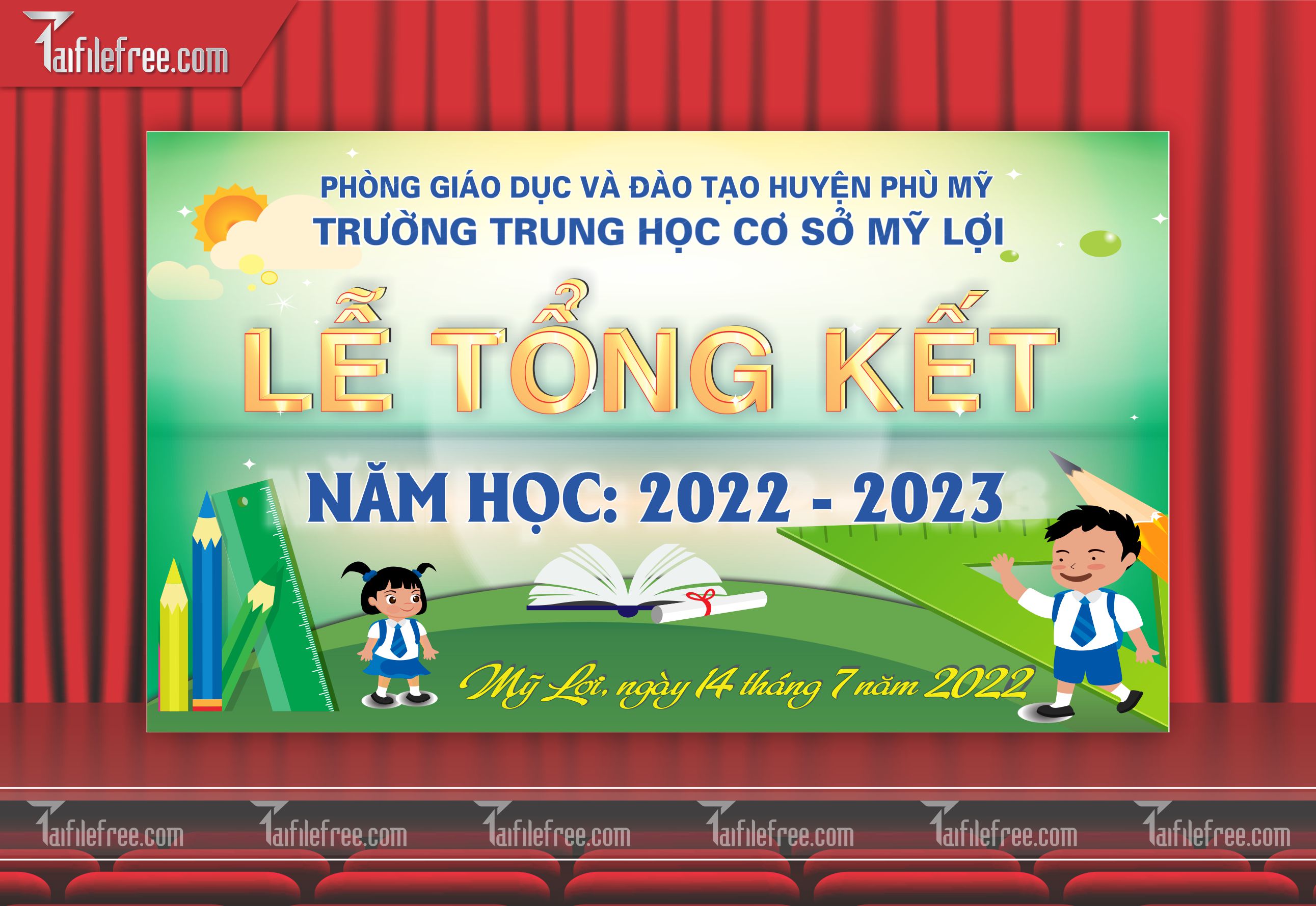 Background Phông Nền Sân Khấu Tổng Kết Cuối Năm Trường Học TK25