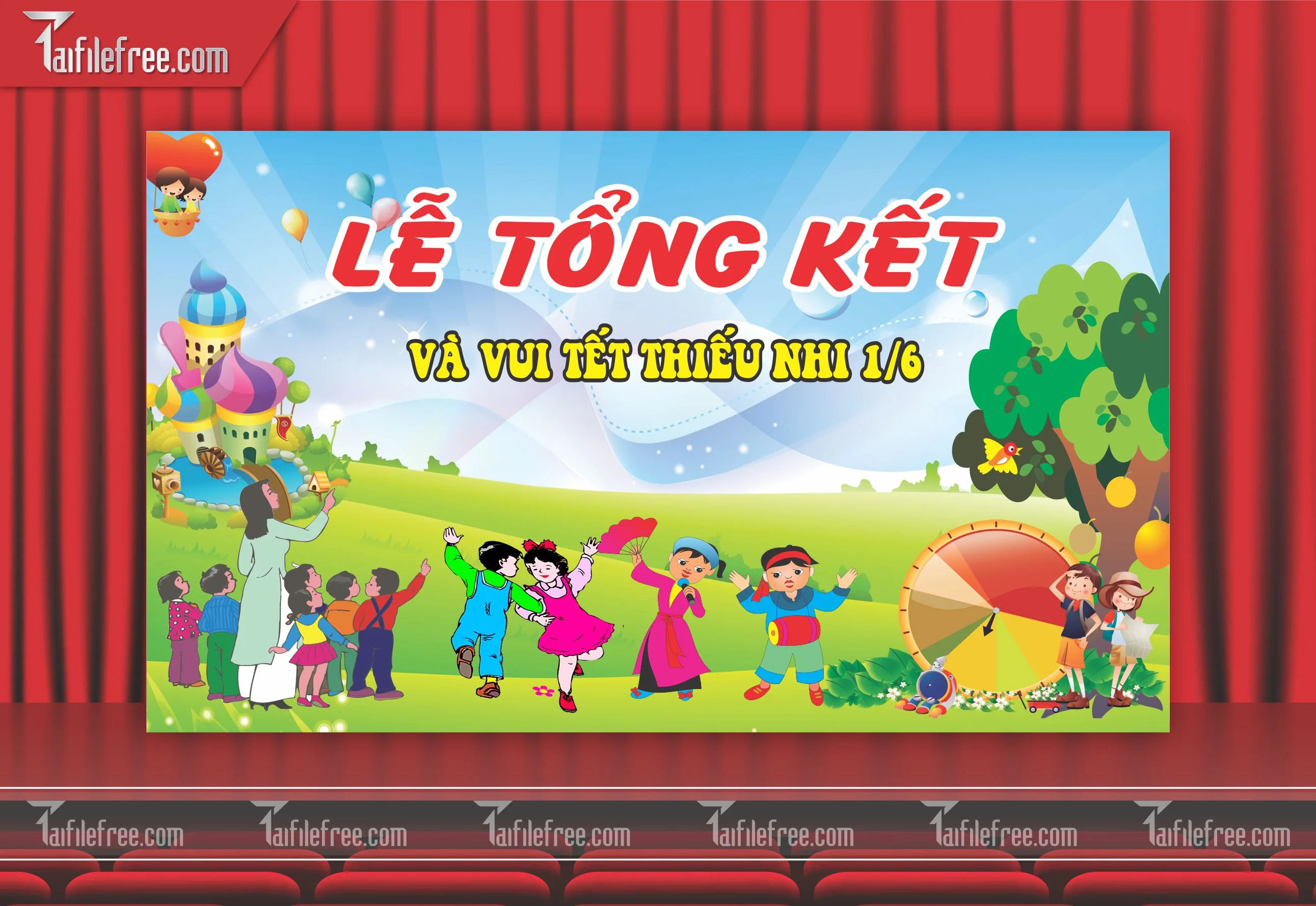 Background Phông Nền Sân Khấu Tổng Kết Cuối Năm Trường Học TK26
