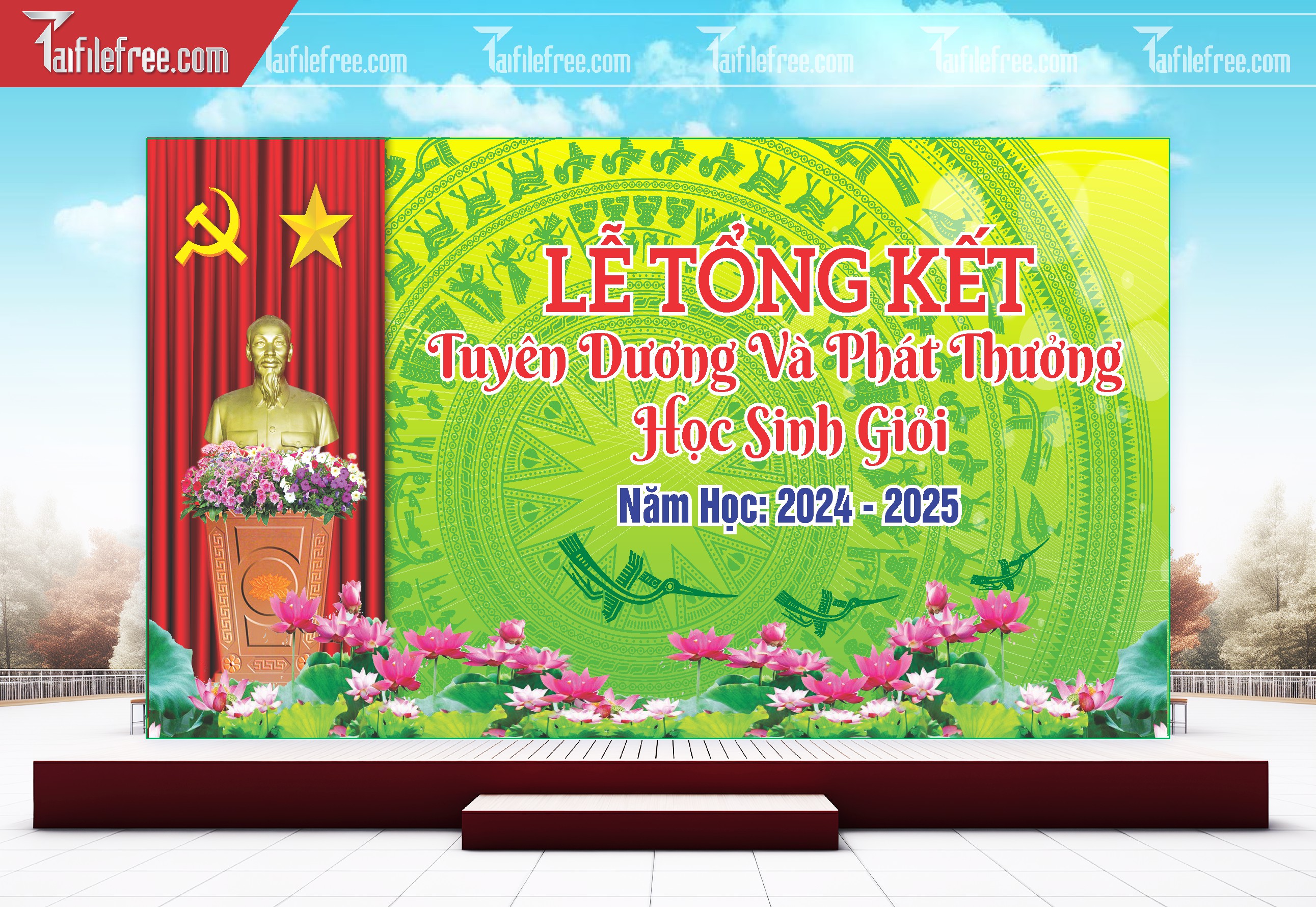 Background Phông Nền Sân Khấu Tổng Kết Cuối Năm Trường Học TK29