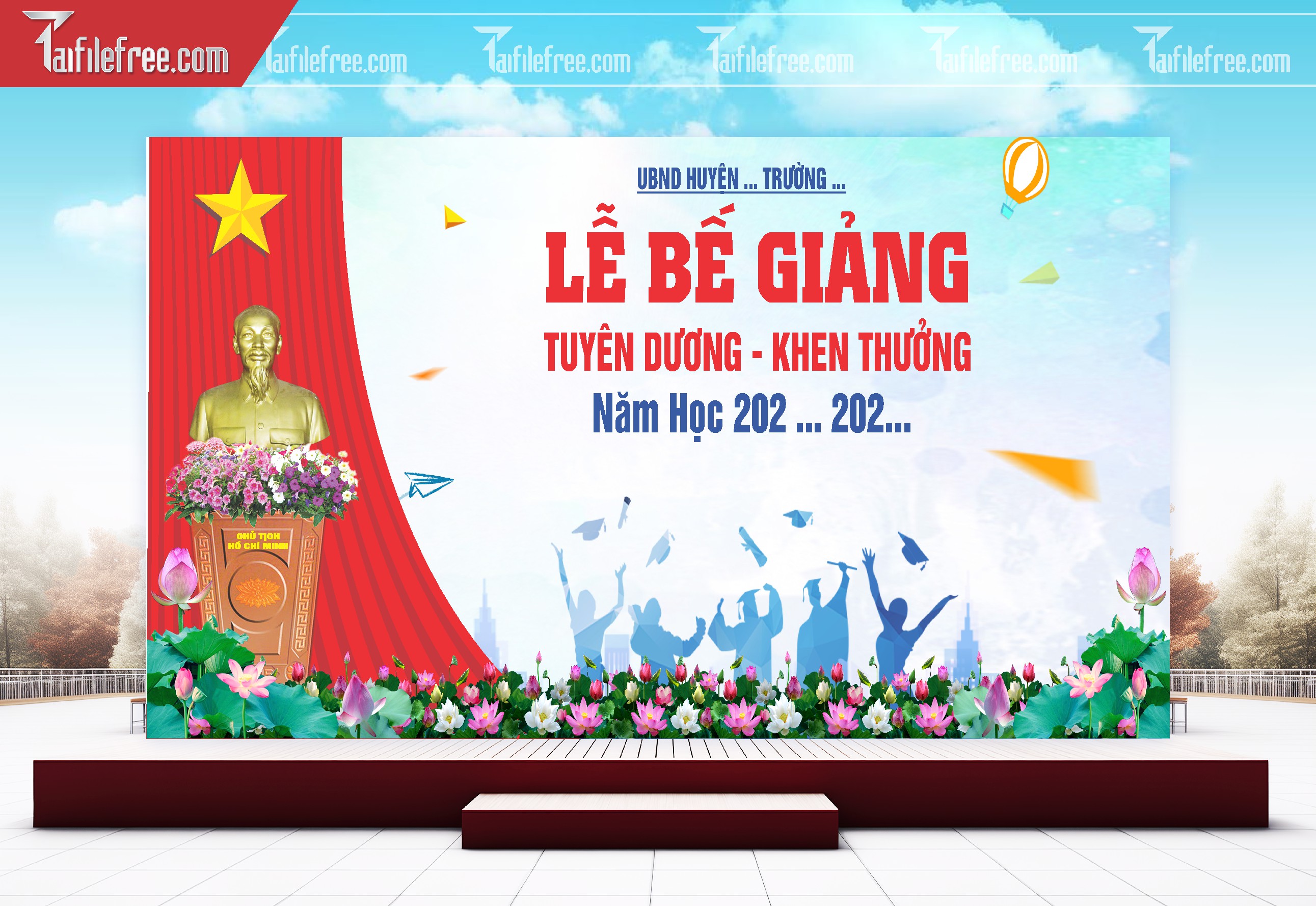 Background Phông Nền Sân Khấu Tổng Kết Cuối Năm Trường Học TK30