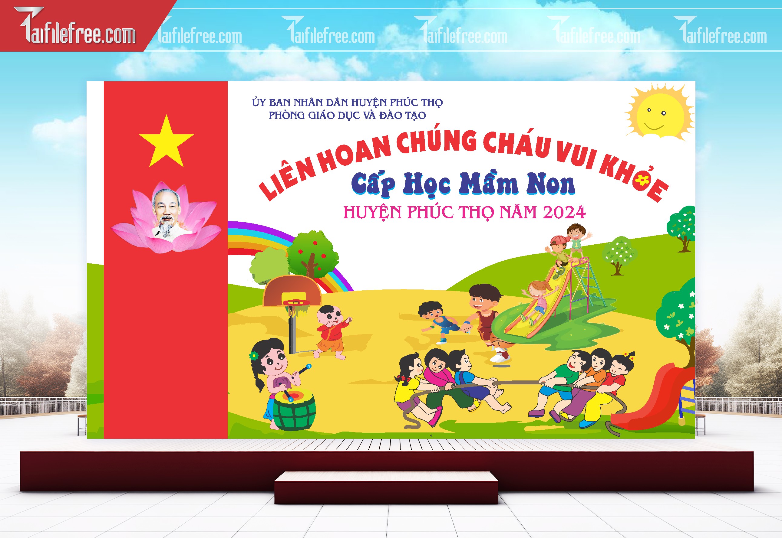 Background Phông Nền Sân Khấu Liên Hoan Cuối Năm Trường Học TK31