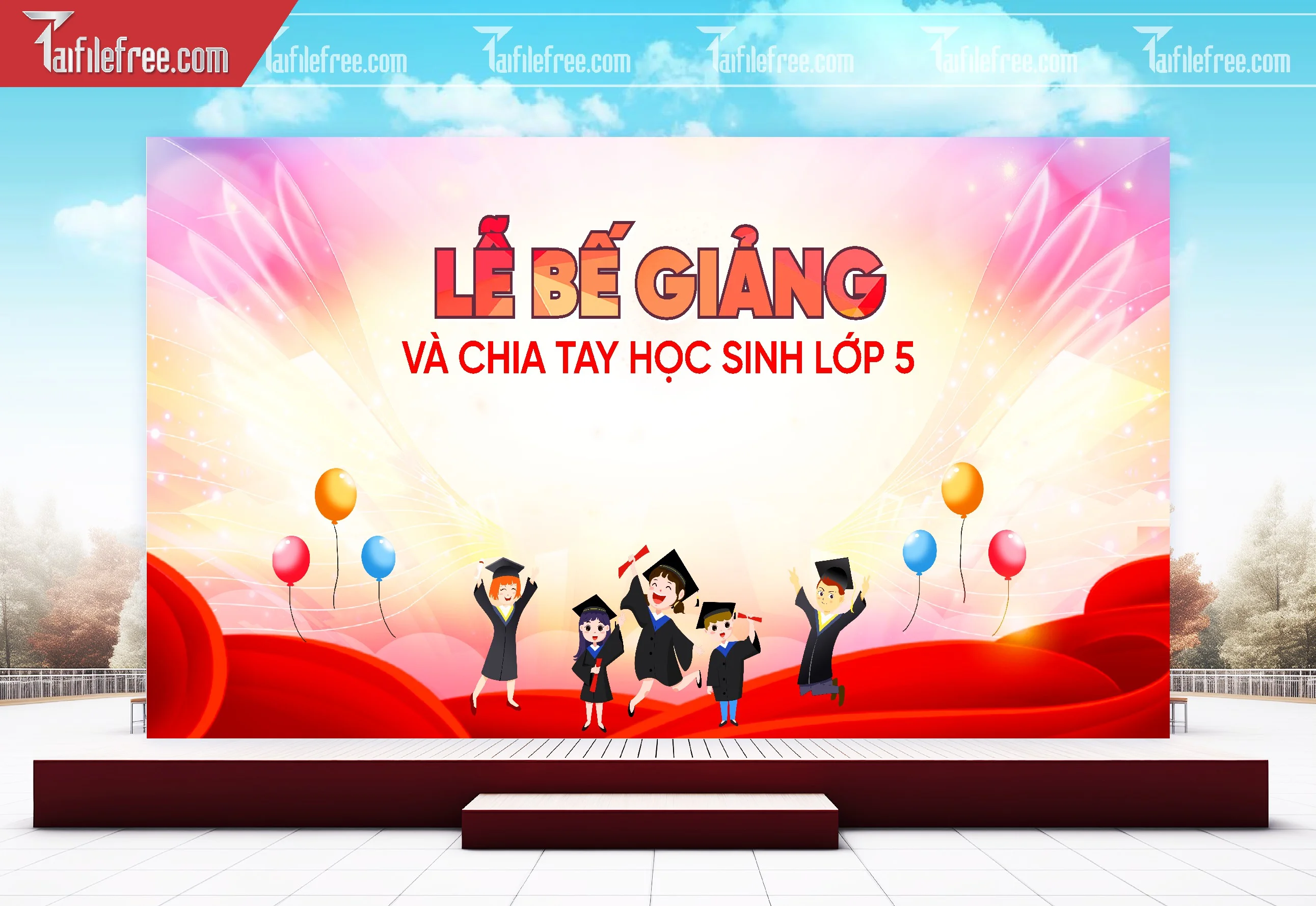 Background Phông Nền Sân Khấu Tổng Kết Cuối Năm Trường Học TK35