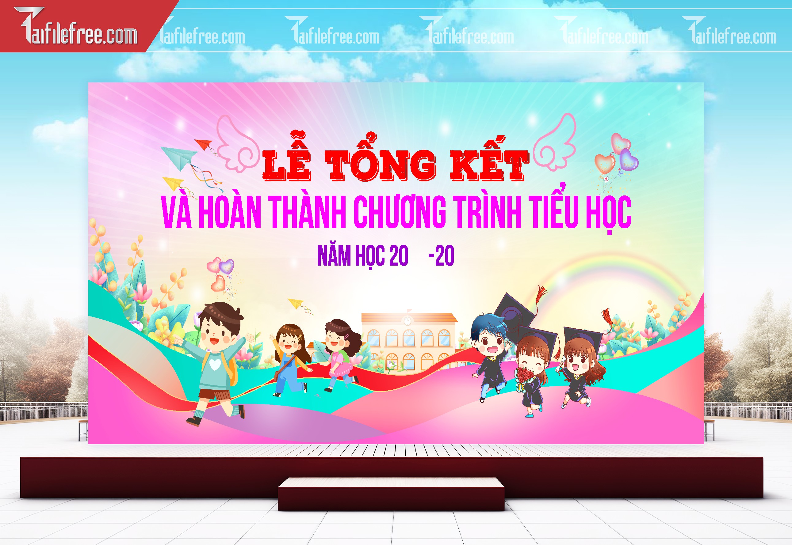 Background Phông Nền Sân Khấu Tổng Kết Cuối Năm Trường Học TK36