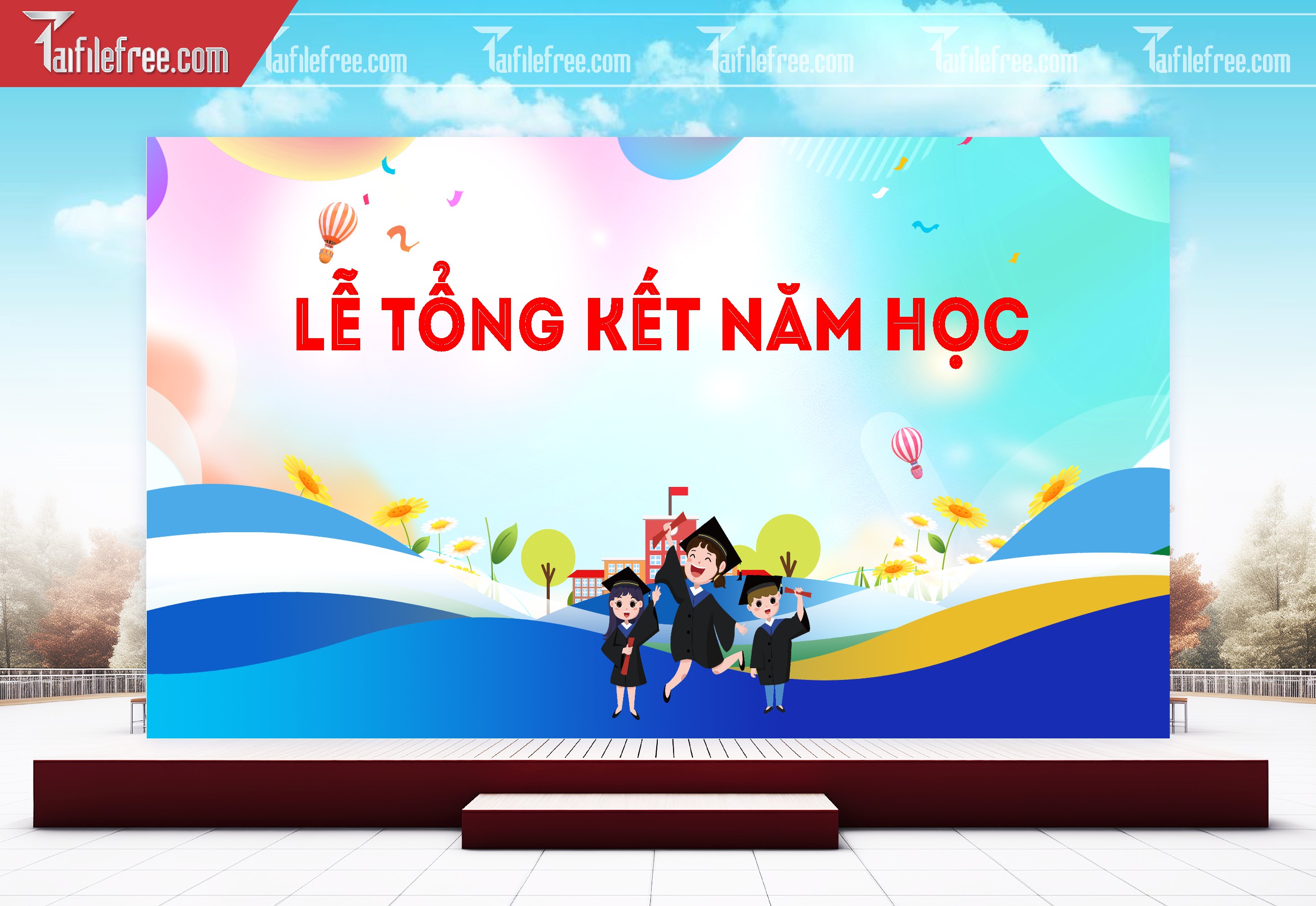 Background Phông Nền Sân Khấu Tổng Kết Cuối Năm Trường Học TK38