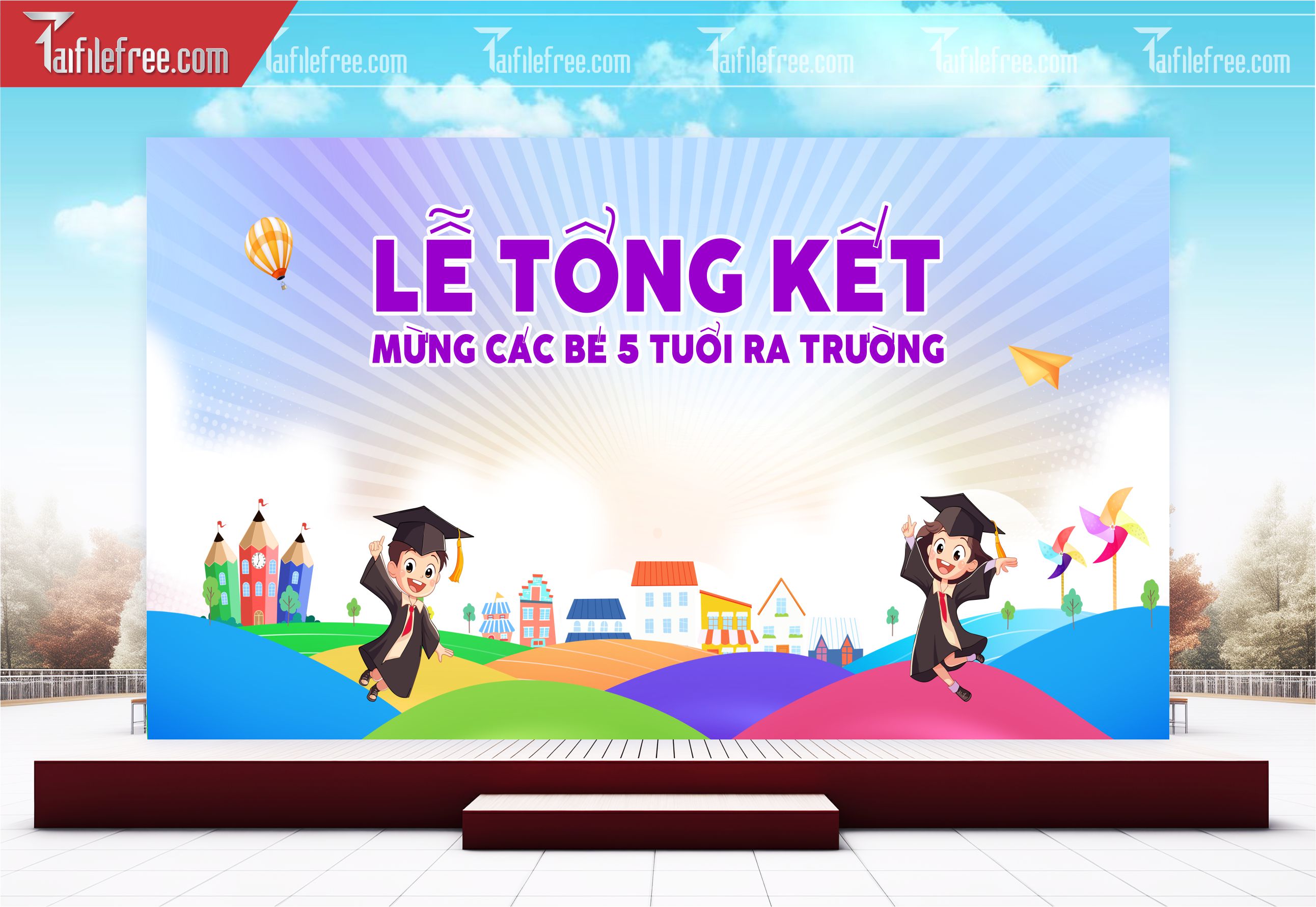 Background Phông Nền Sân Khấu Tổng Kết Cuối Năm Trường Học TK40