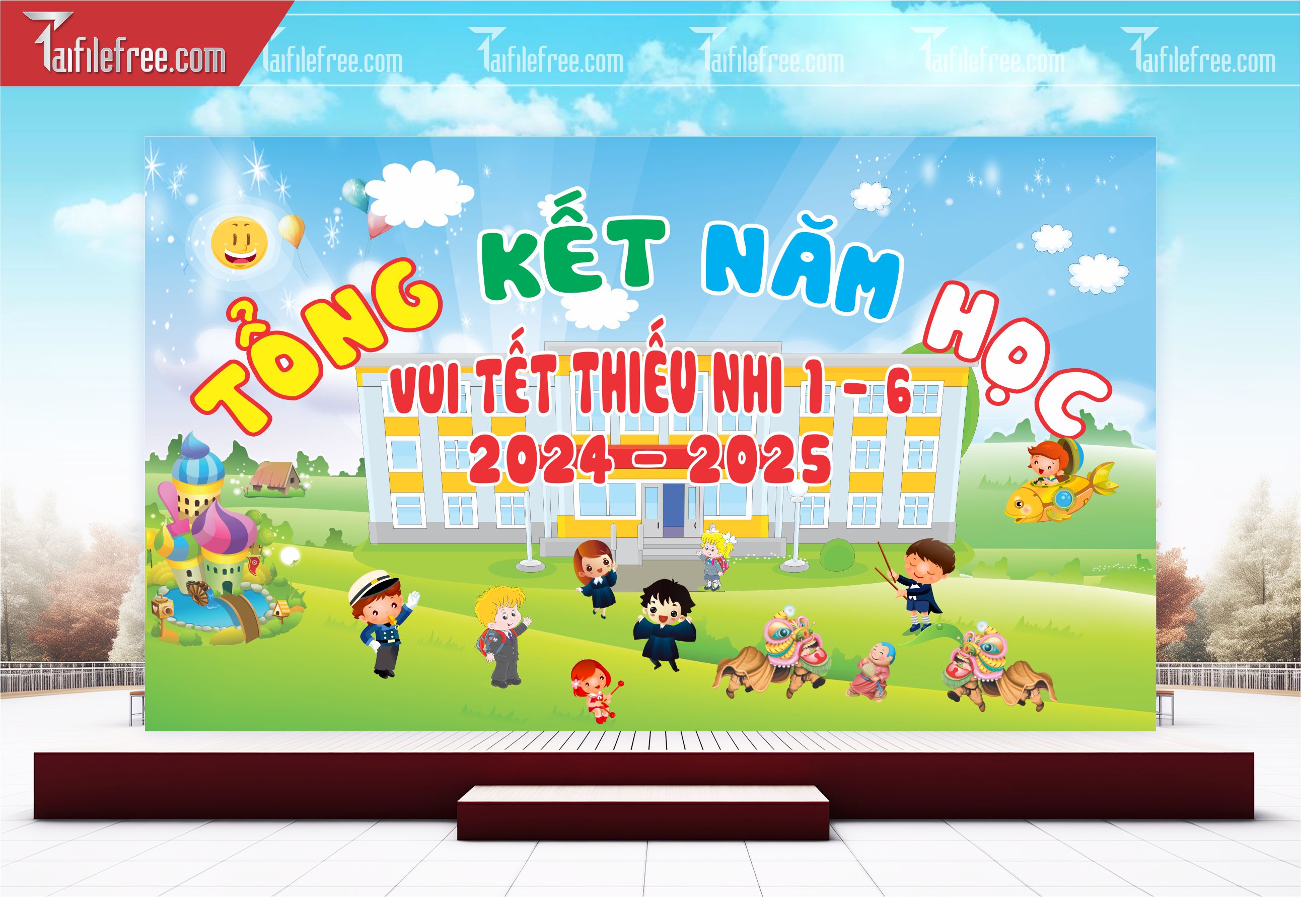 Background Phông Nền Sân Khấu Tổng Kết Cuối Năm Trường Học TK42