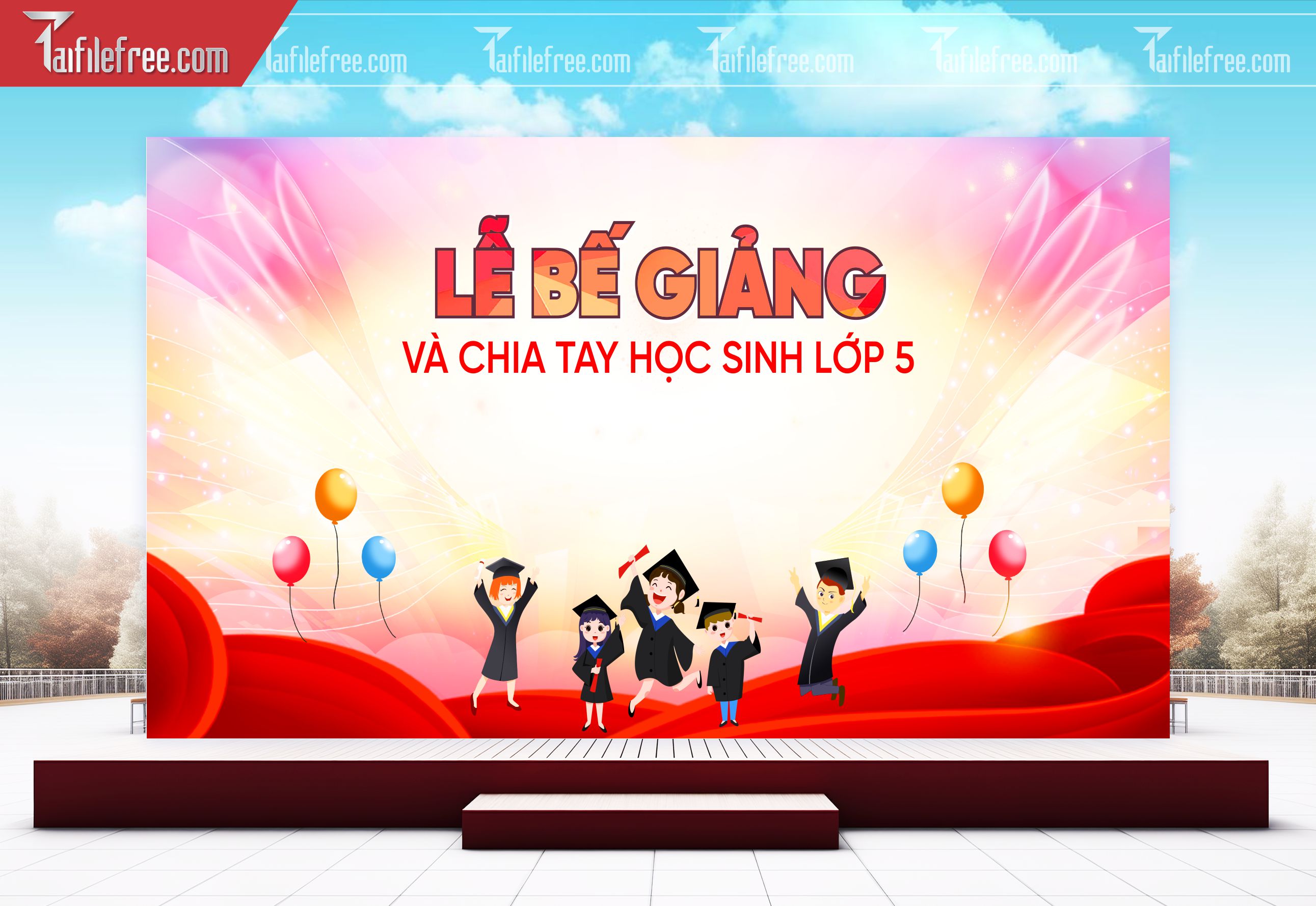 Background Phông Nền Sân Khấu Tổng Kết Cuối Năm Trường Học TK43