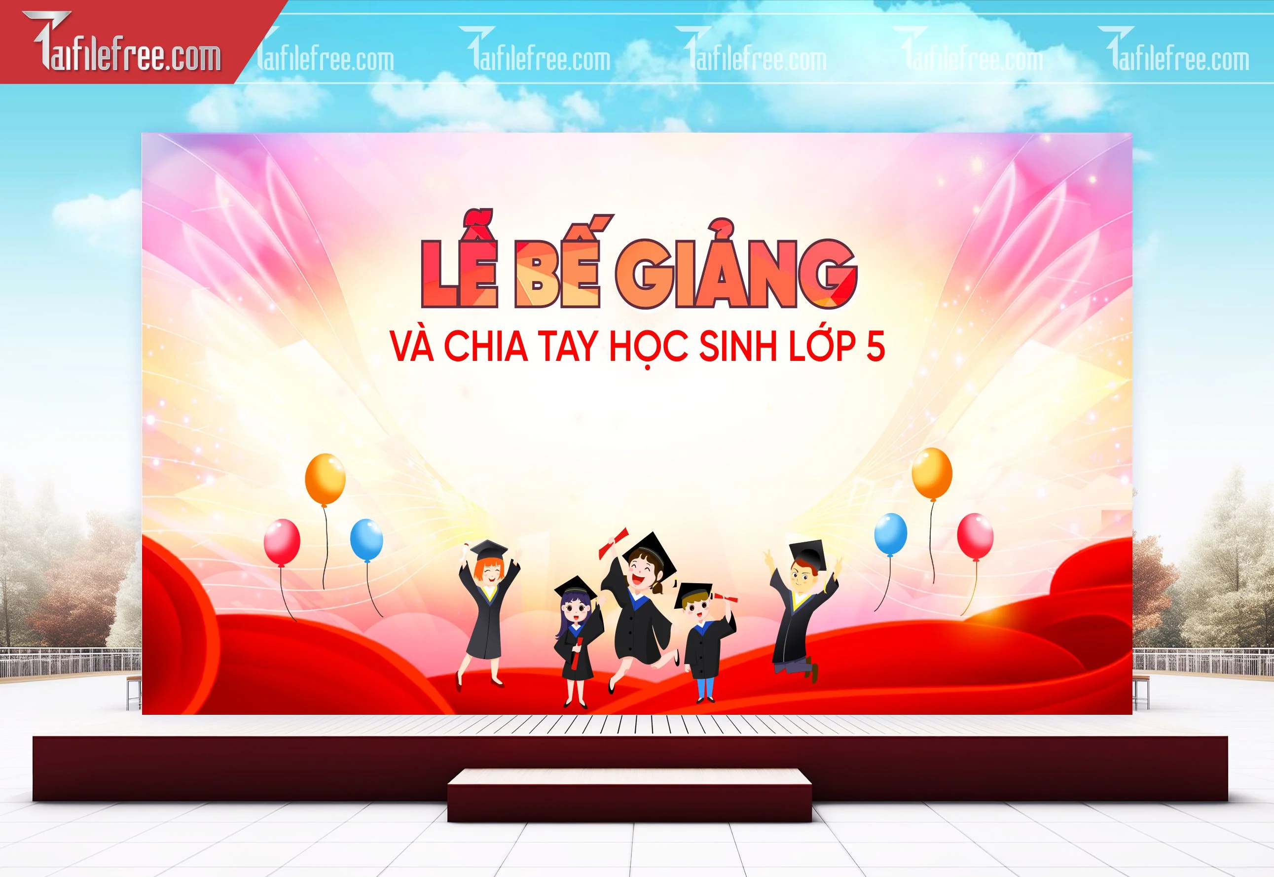 Background Phông Nền Sân Khấu Tổng Kết Cuối Năm Trường Học TK43