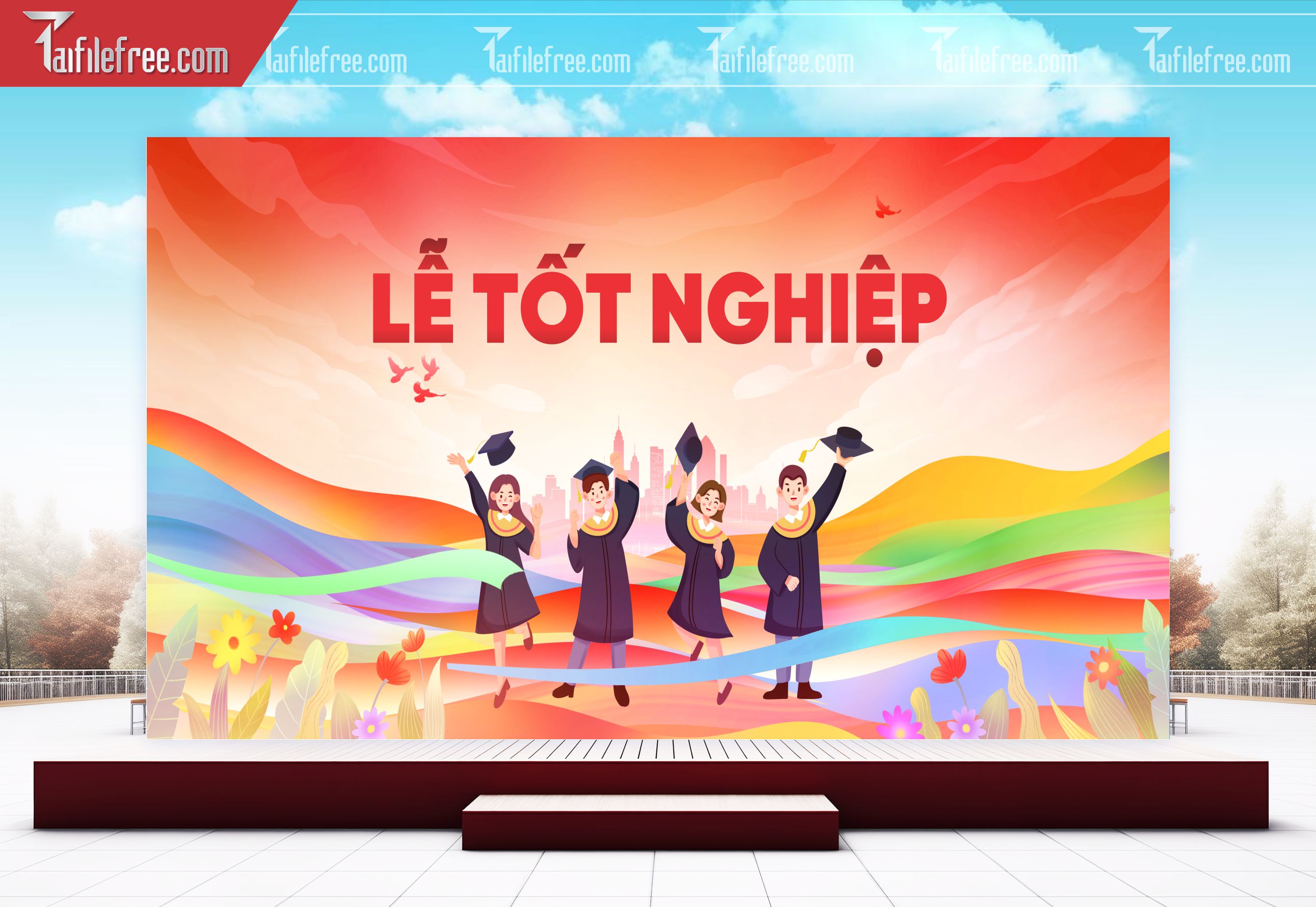 Background Phông Nền Sân Khấu Tổng Kết Cuối Năm Trường Học TK45