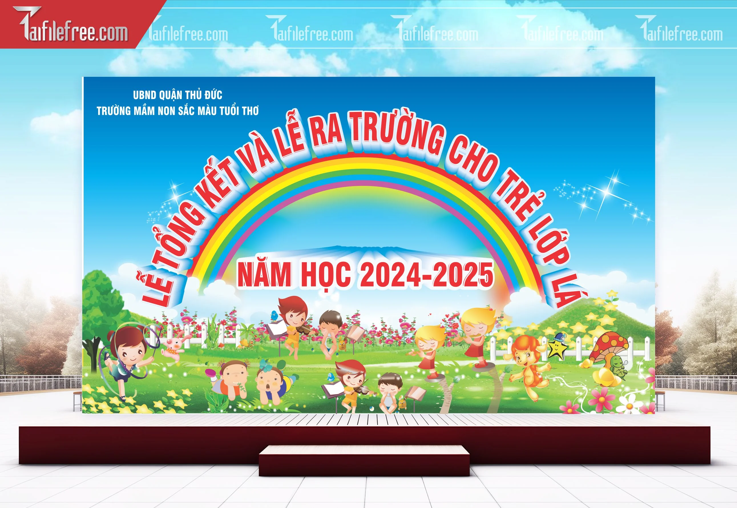 Background Phông Nền Sân Khấu Tổng Kết Cuối Năm Trường Học TK46