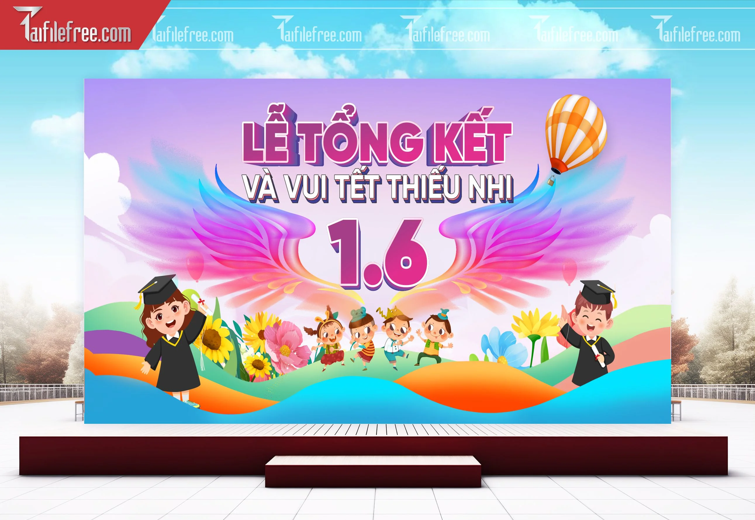 Background Phông Nền Sân Khấu Tổng Kết Cuối Năm Trường Học TK47