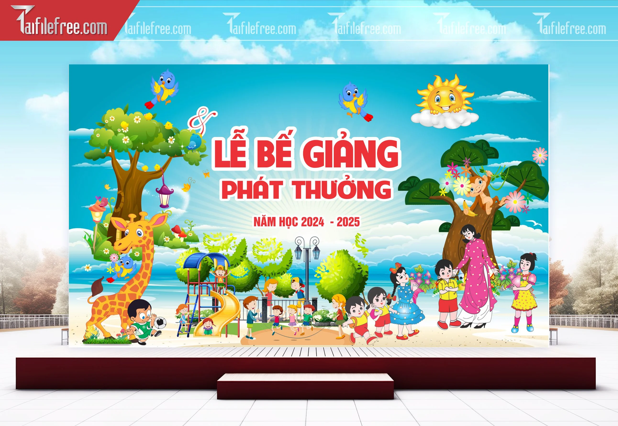 Background Phông Nền Sân Khấu Tổng Kết Cuối Năm Trường Học TK48