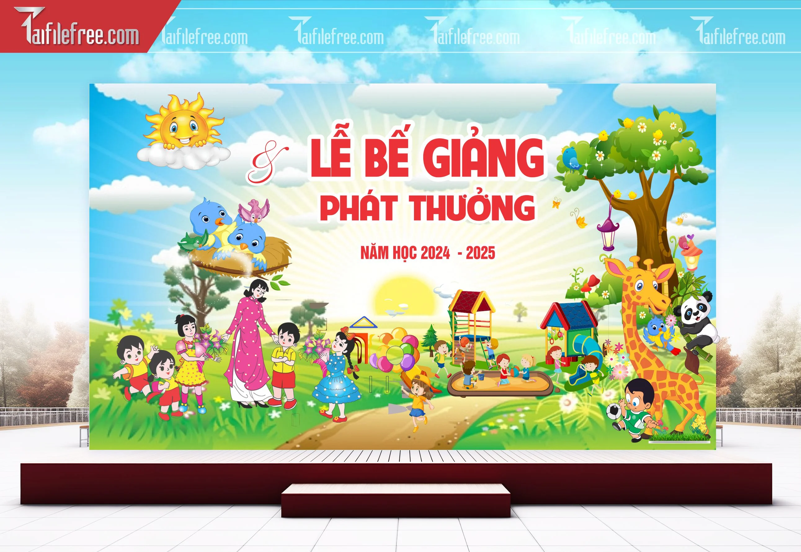 Background Phông Nền Sân Khấu Tổng Kết Cuối Năm Trường Học TK51