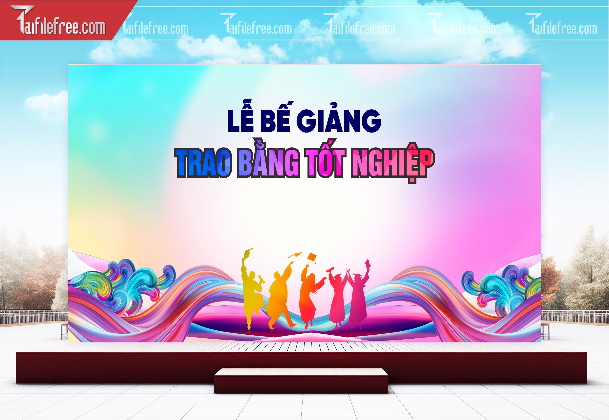 Background Phông Nền Sân Khấu Tổng Kết Cuối Năm Trường Học TK52