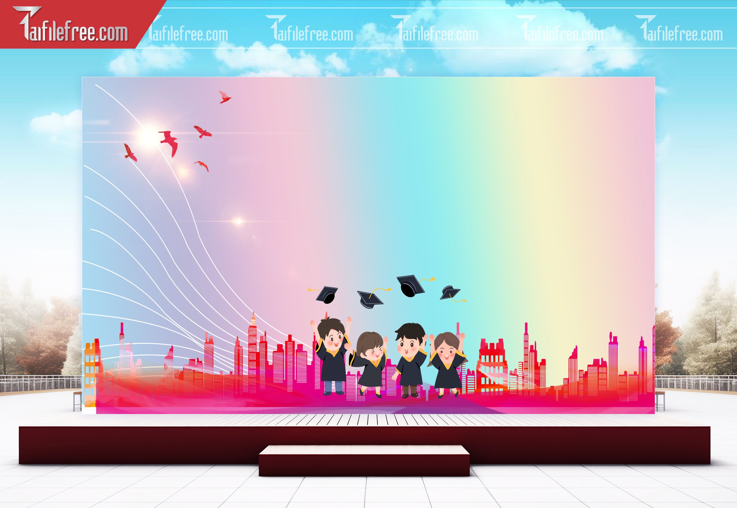 Background Phông Nền Sân Khấu Tổng Kết Cuối Năm Trường Học TK53