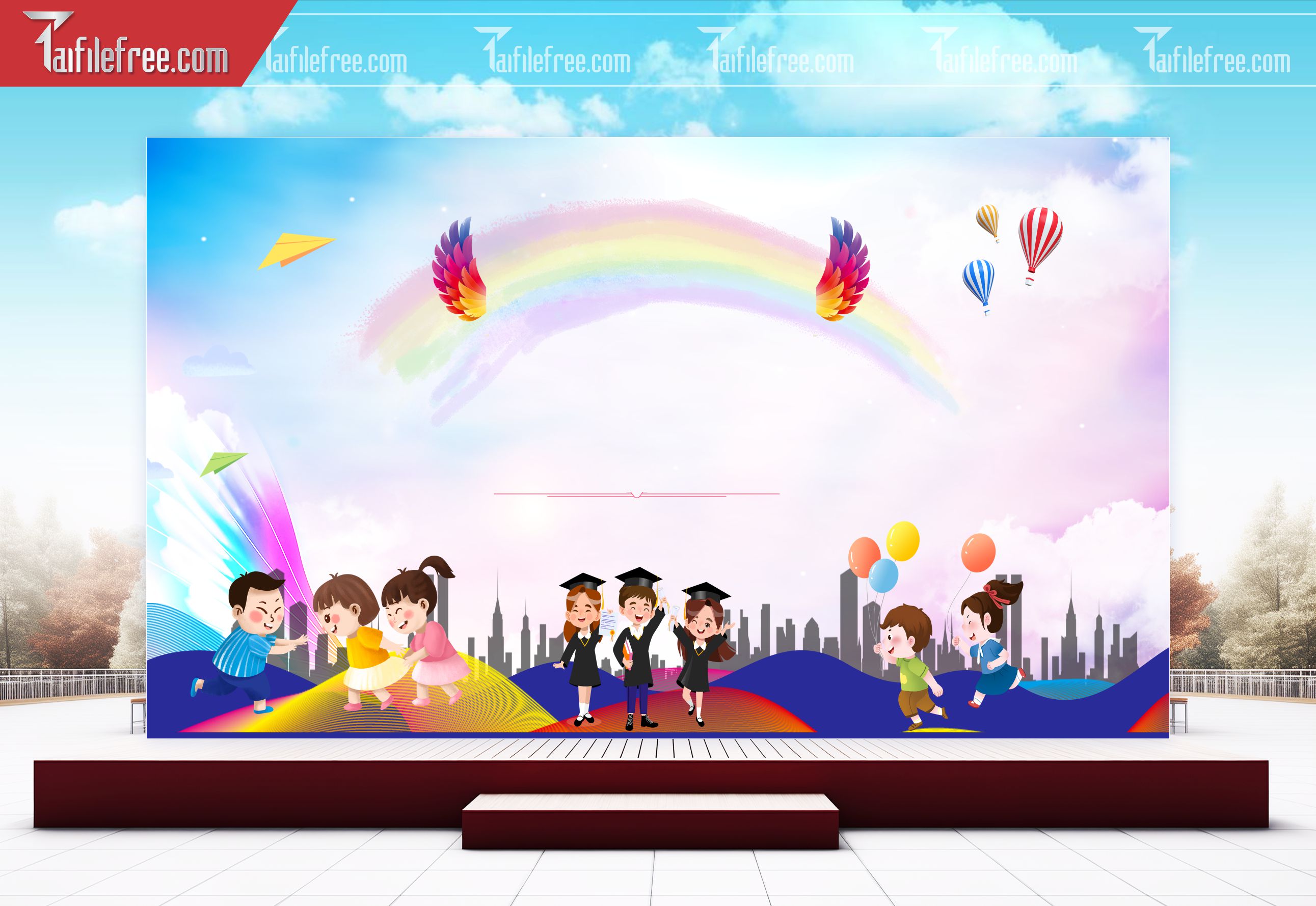 Background Phông Nền Sân Khấu Tổng Kết Cuối Năm Trường Học TK54