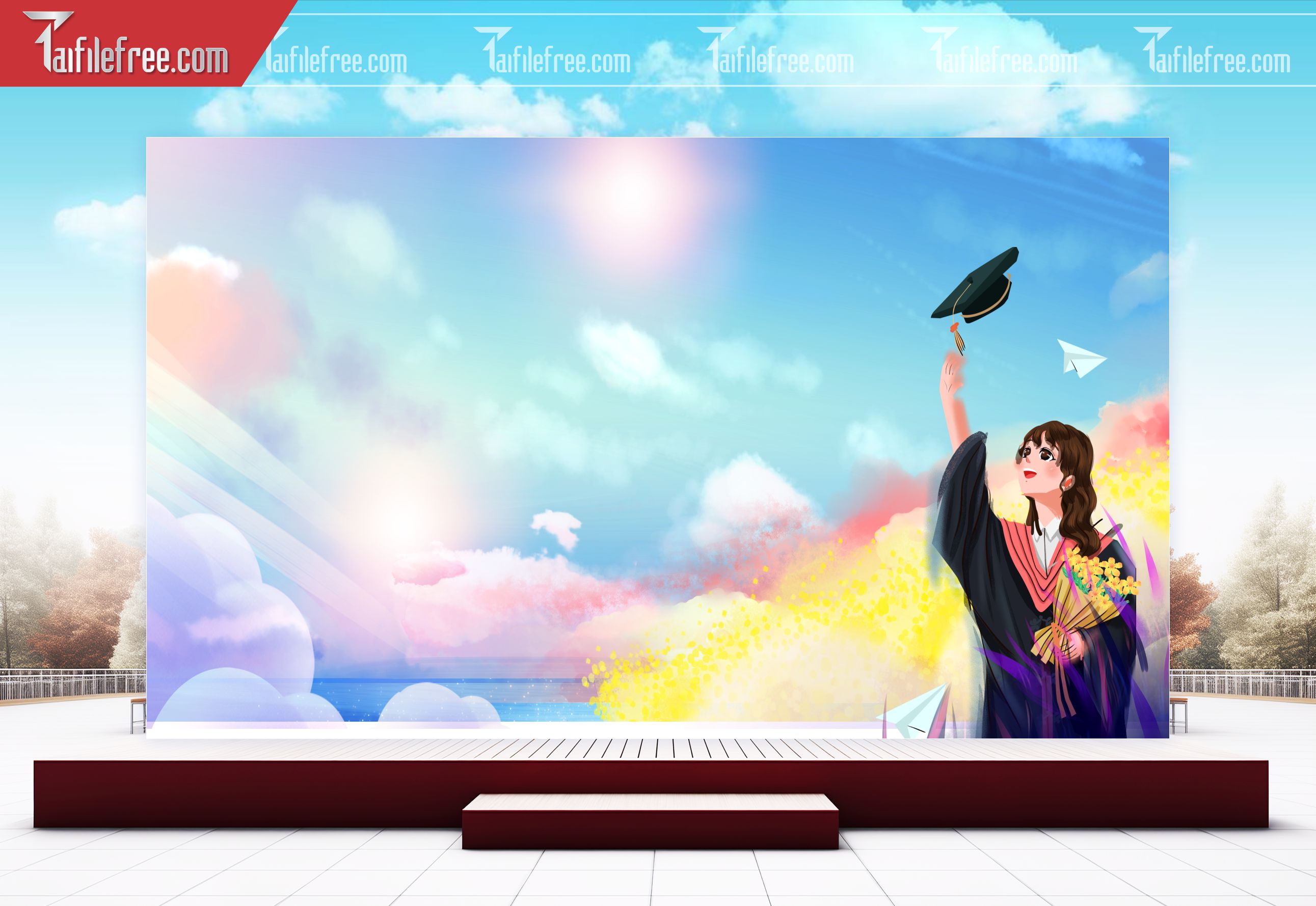 Background Phông Nền Sân Khấu Tổng Kết Cuối Năm Trường Học TK55