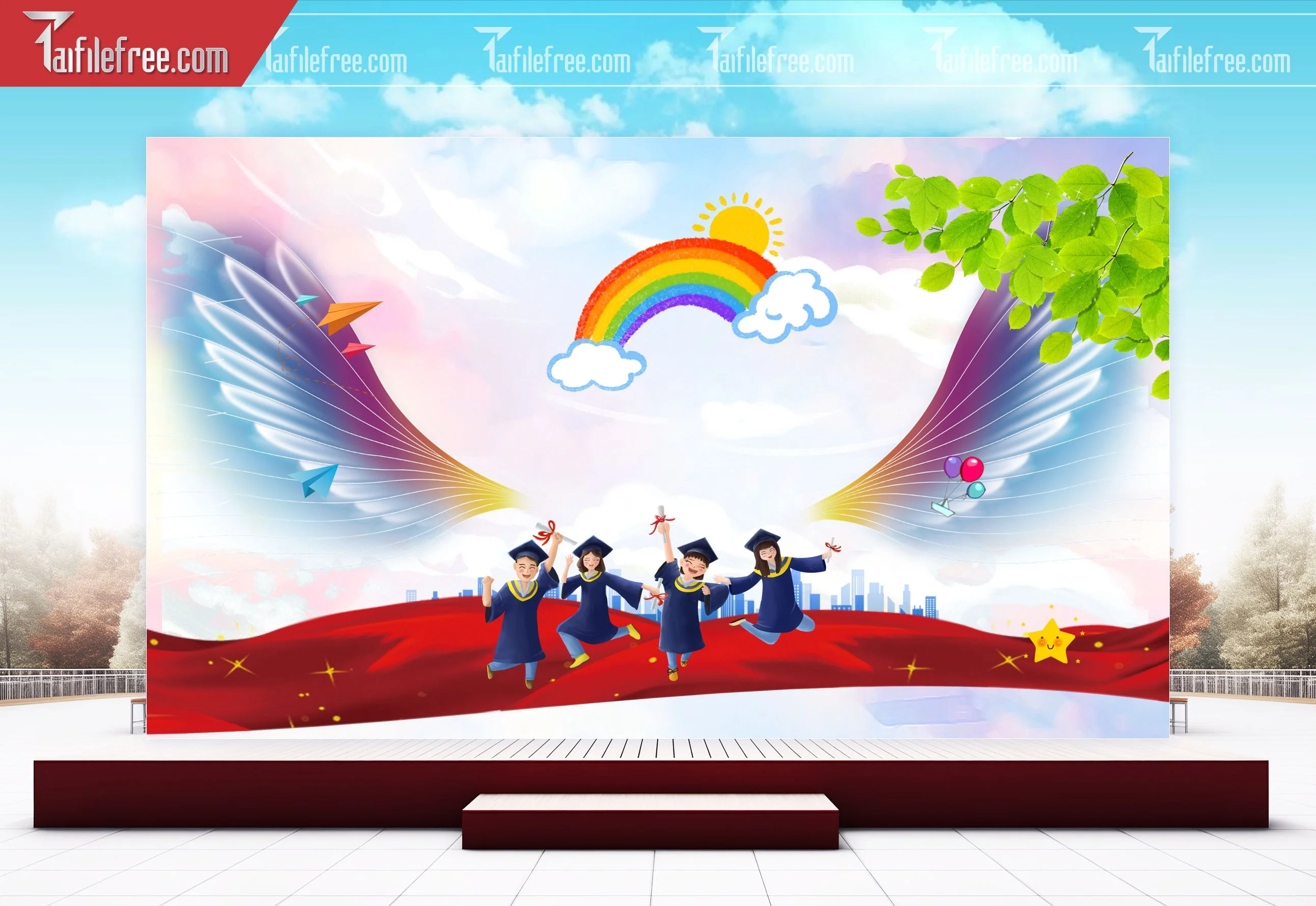 Background Phông Nền Sân Khấu Tổng Kết Cuối Năm Trường Học TK56