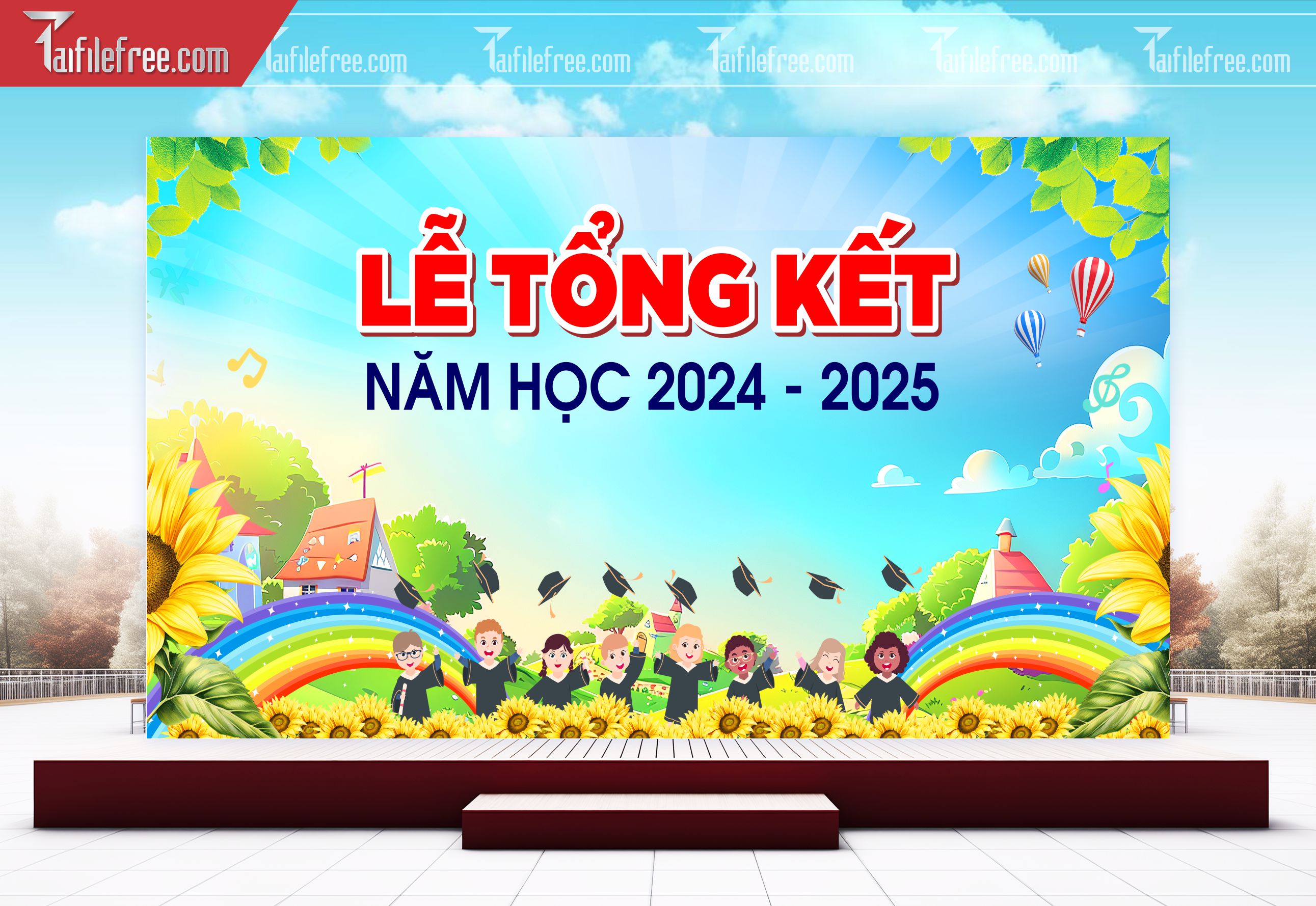 Background Phông Nền Sân Khấu Tổng Kết Cuối Năm Trường Học TK58