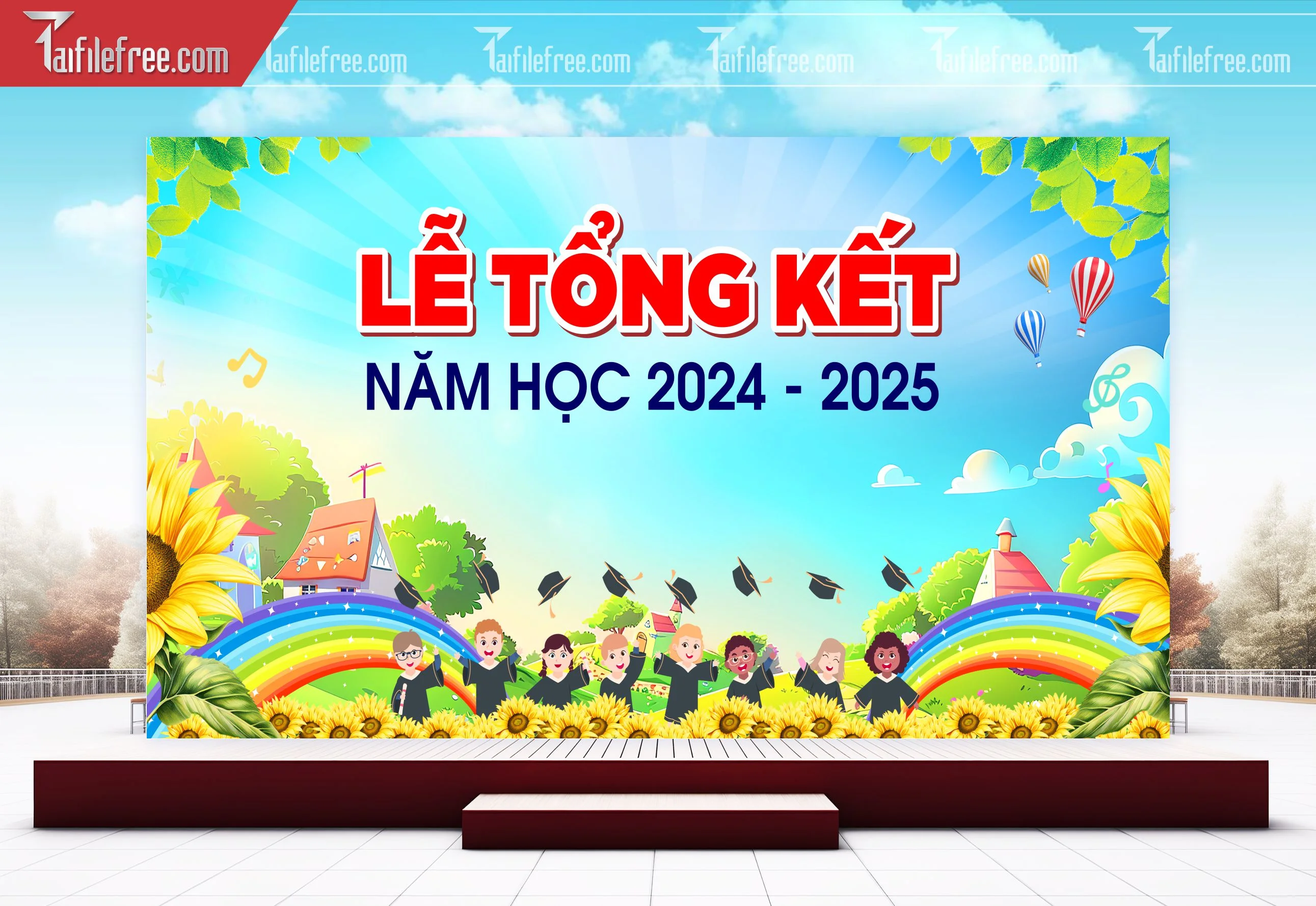 Background Phông Nền Sân Khấu Tổng Kết Cuối Năm Trường Học TK58