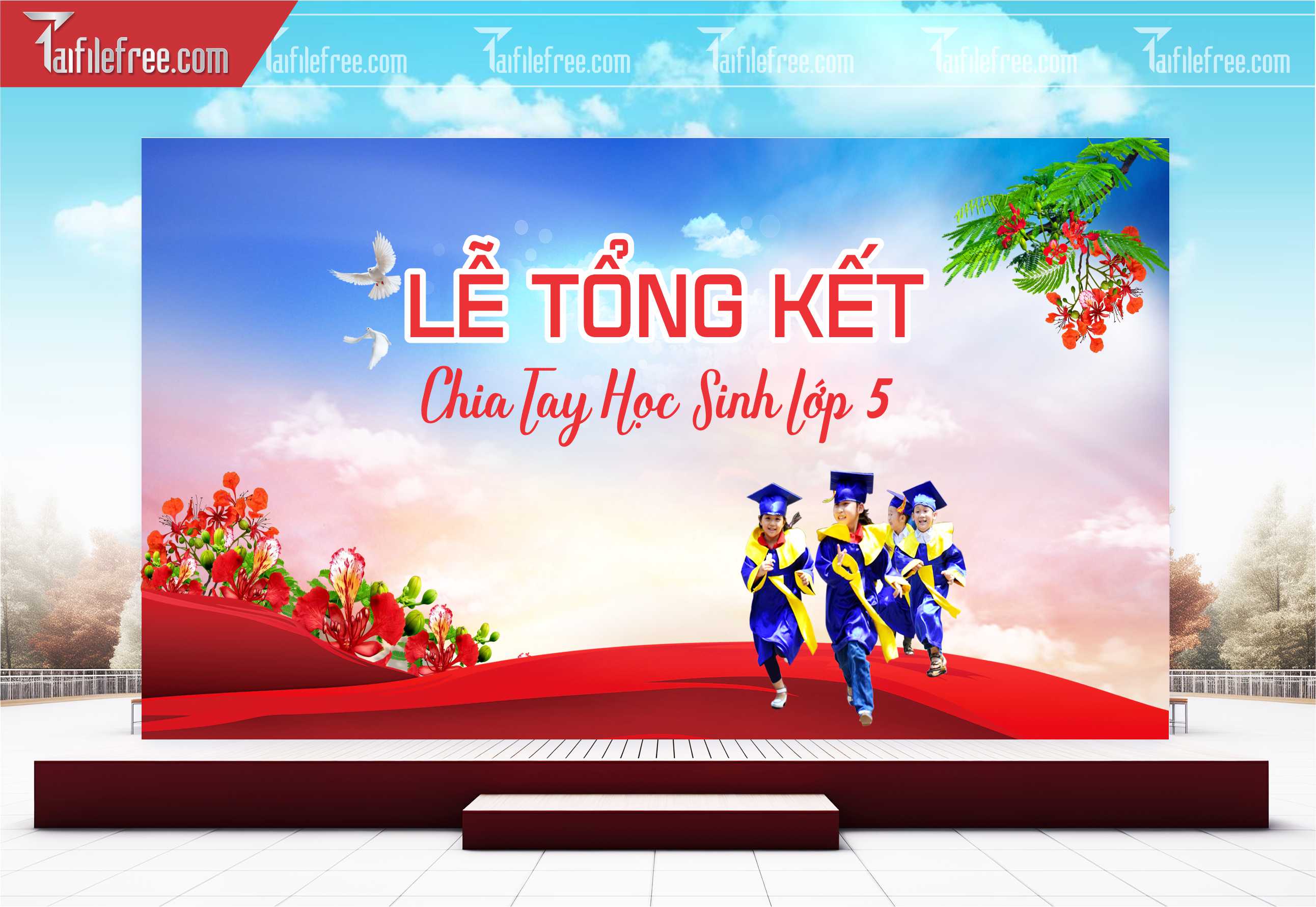 Background Phông Nền Sân Khấu Tổng Kết Cuối Năm Trường Học TK59