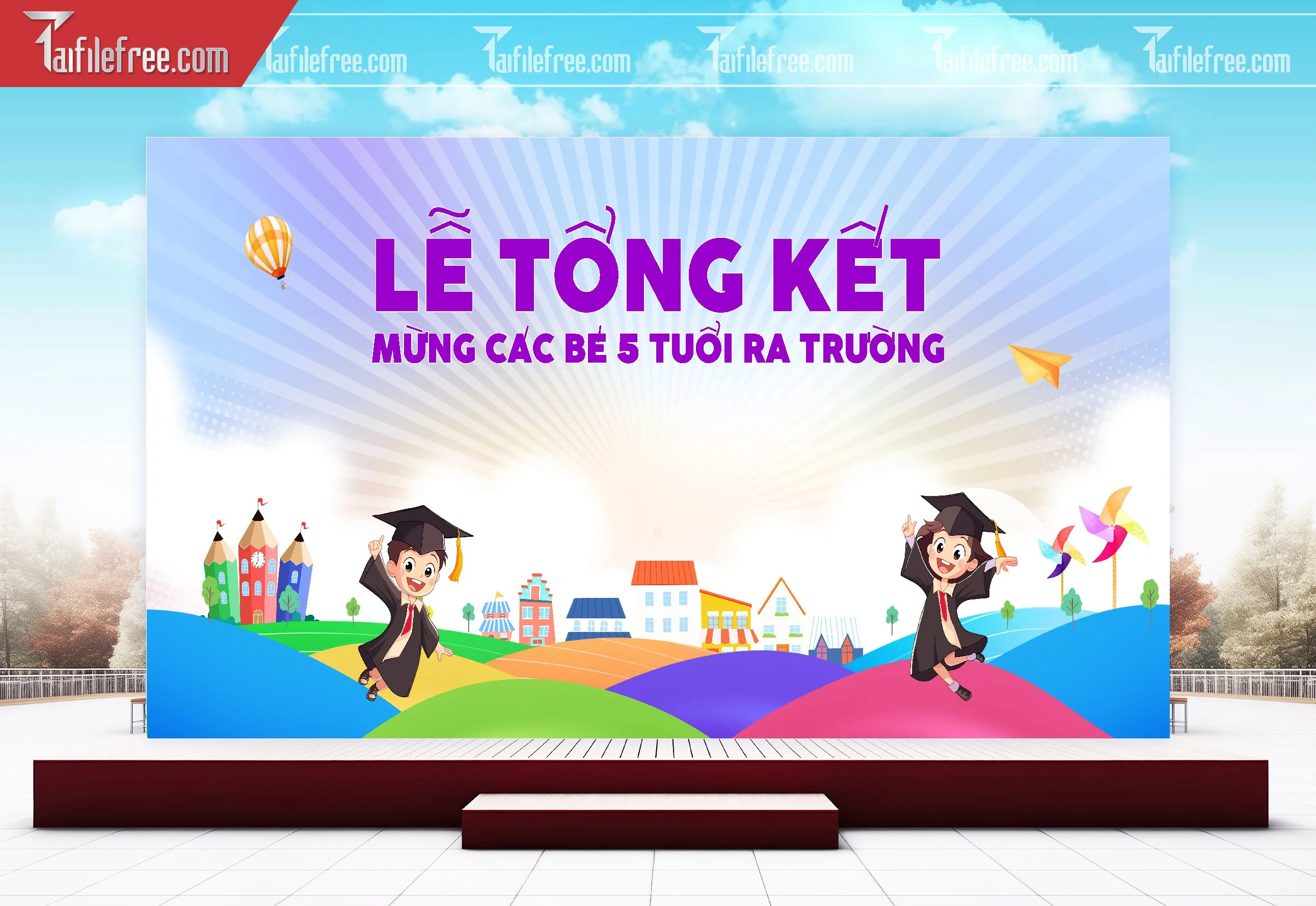 Background Phông Nền Sân Khấu Tổng Kết Cuối Năm Trường Học TK67