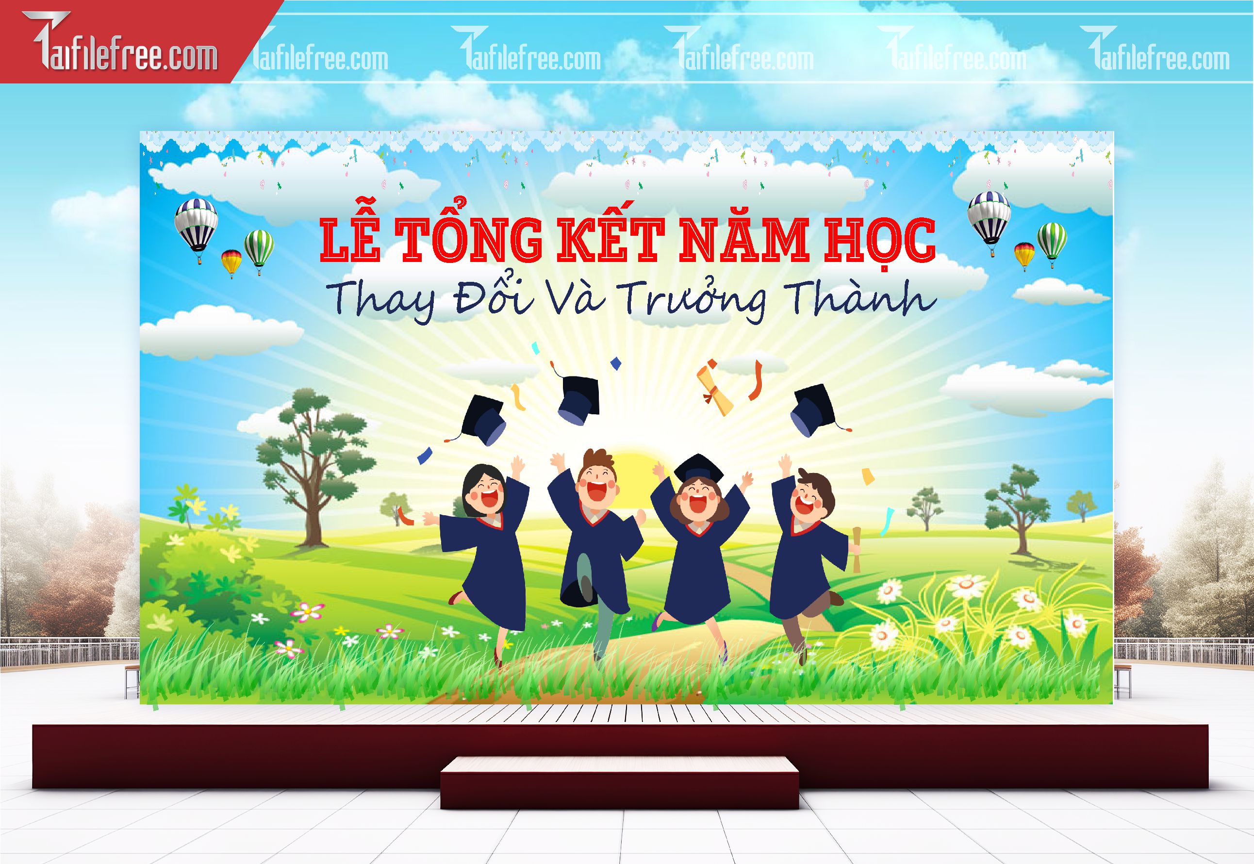 Background Phông Nền Sân Khấu Tổng Kết Cuối Năm Trường Học TK68