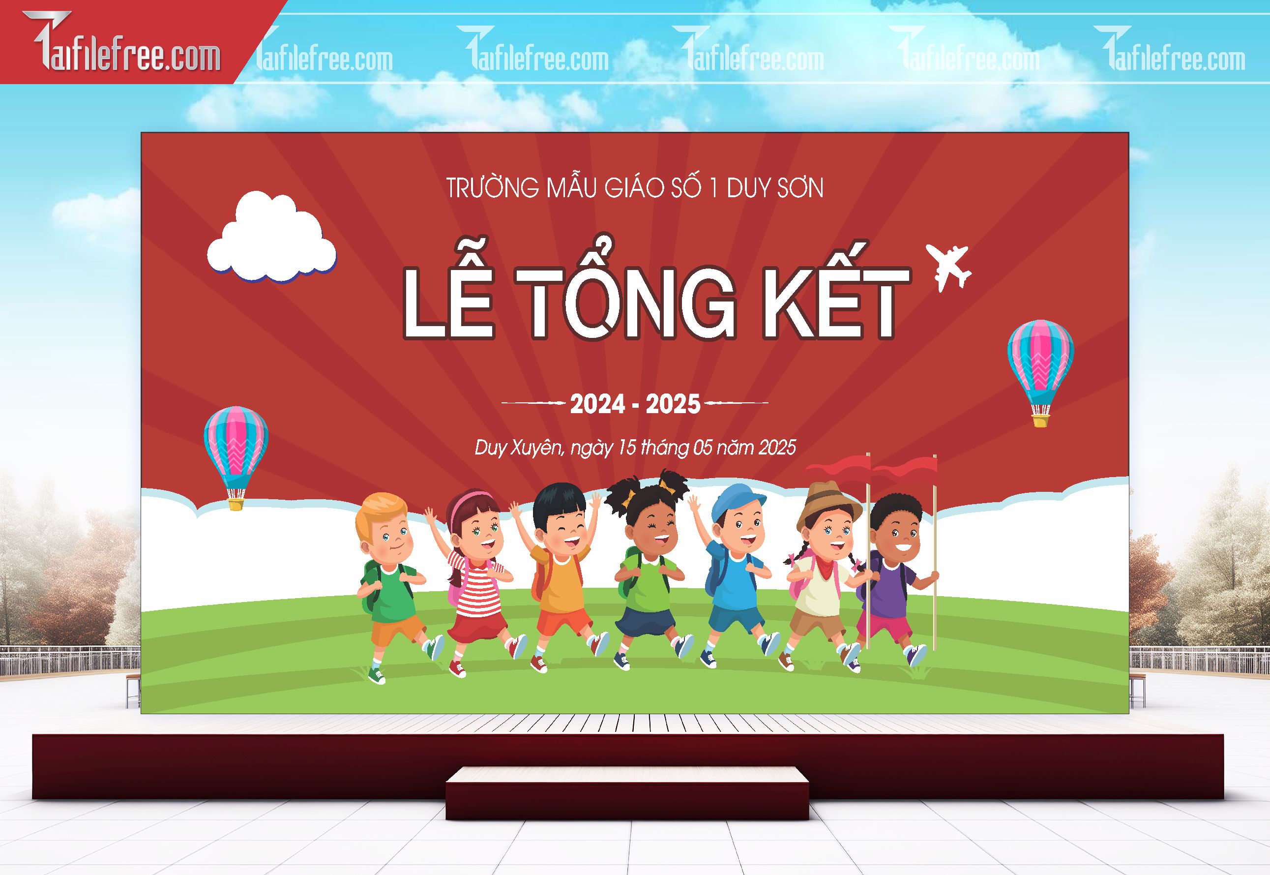 Background Phông Nền Sân Khấu Tổng Kết Cuối Năm Trường Học TK69