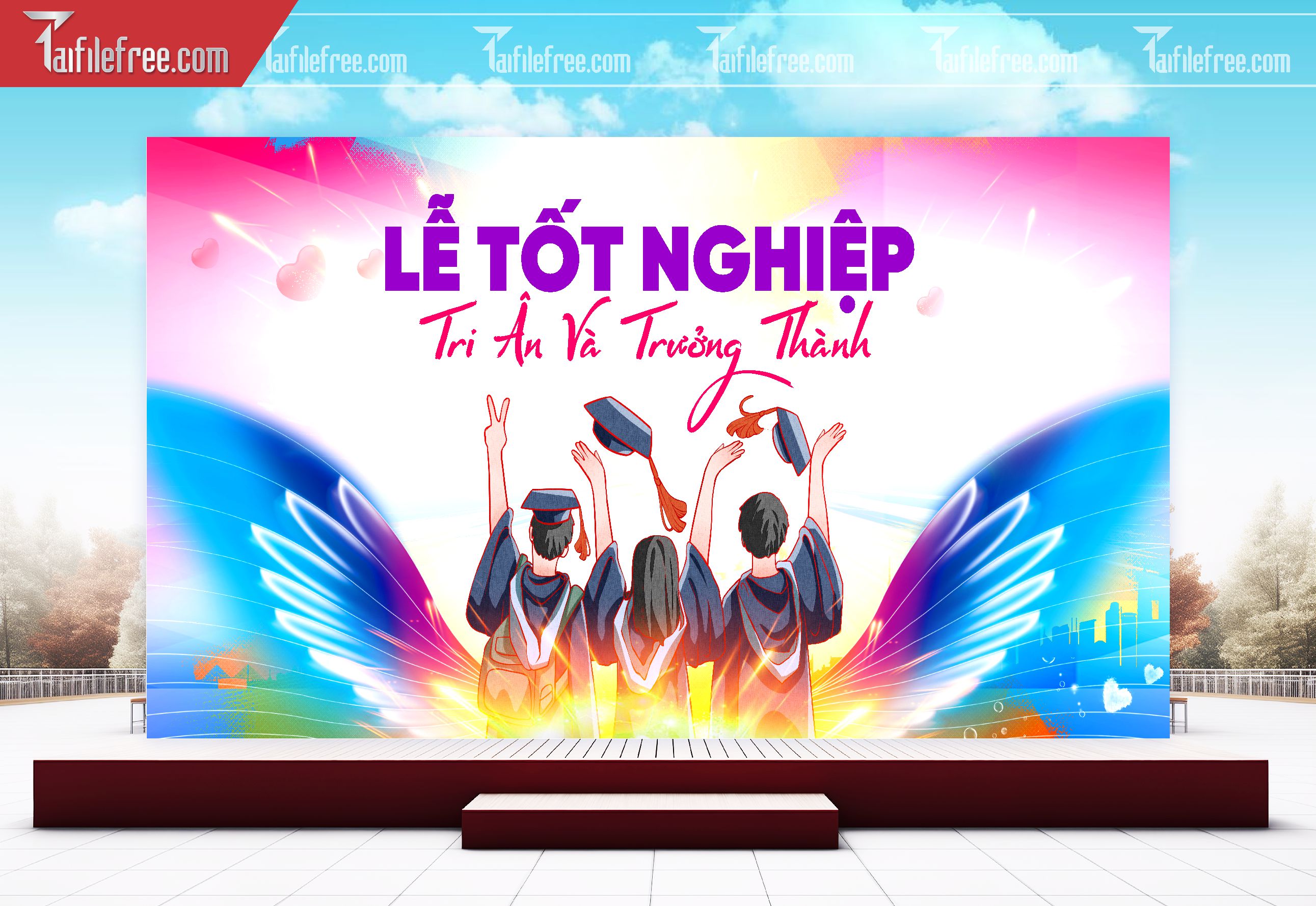 Background Phông Nền Sân Khấu Tổng Kết Cuối Năm Trường Học TK70