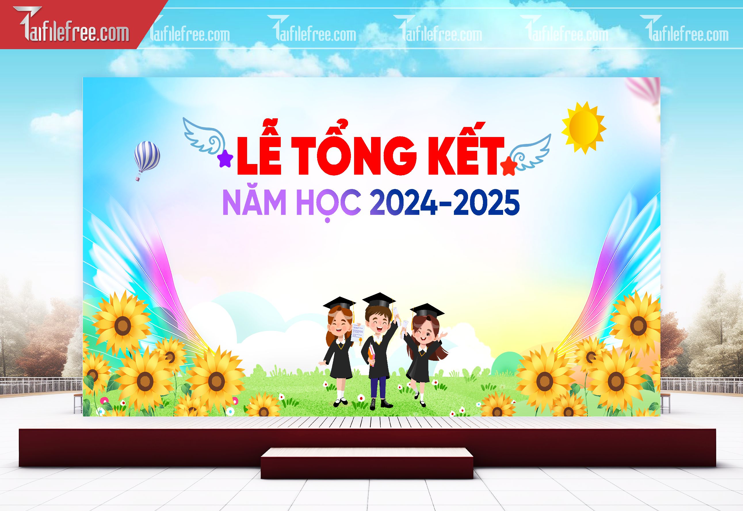 Background Phông Nền Sân Khấu Tổng Kết Cuối Năm Trường Học TK71