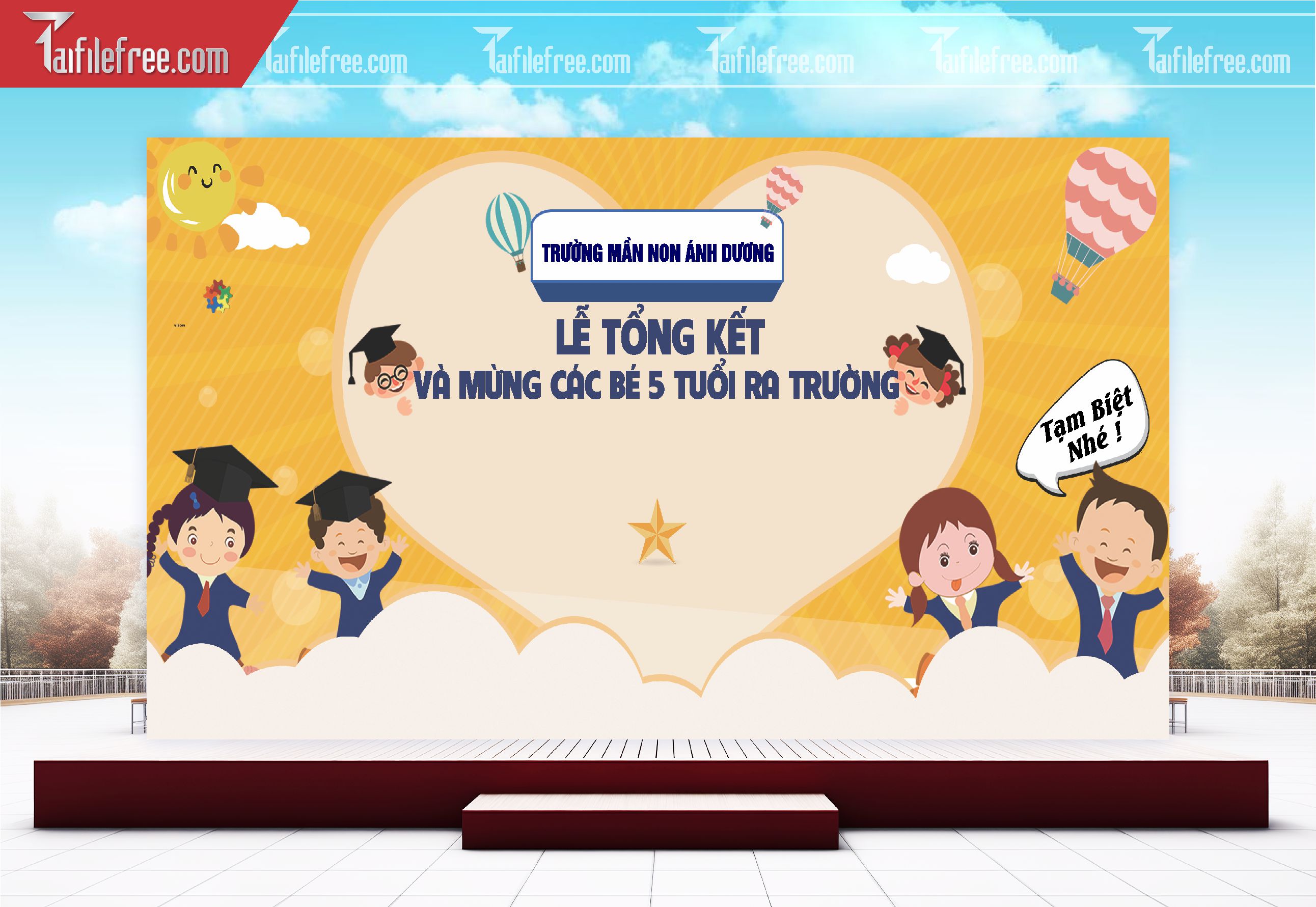 Background Phông Nền Sân Khấu Tổng Kết Cuối Năm Trường Học TK73