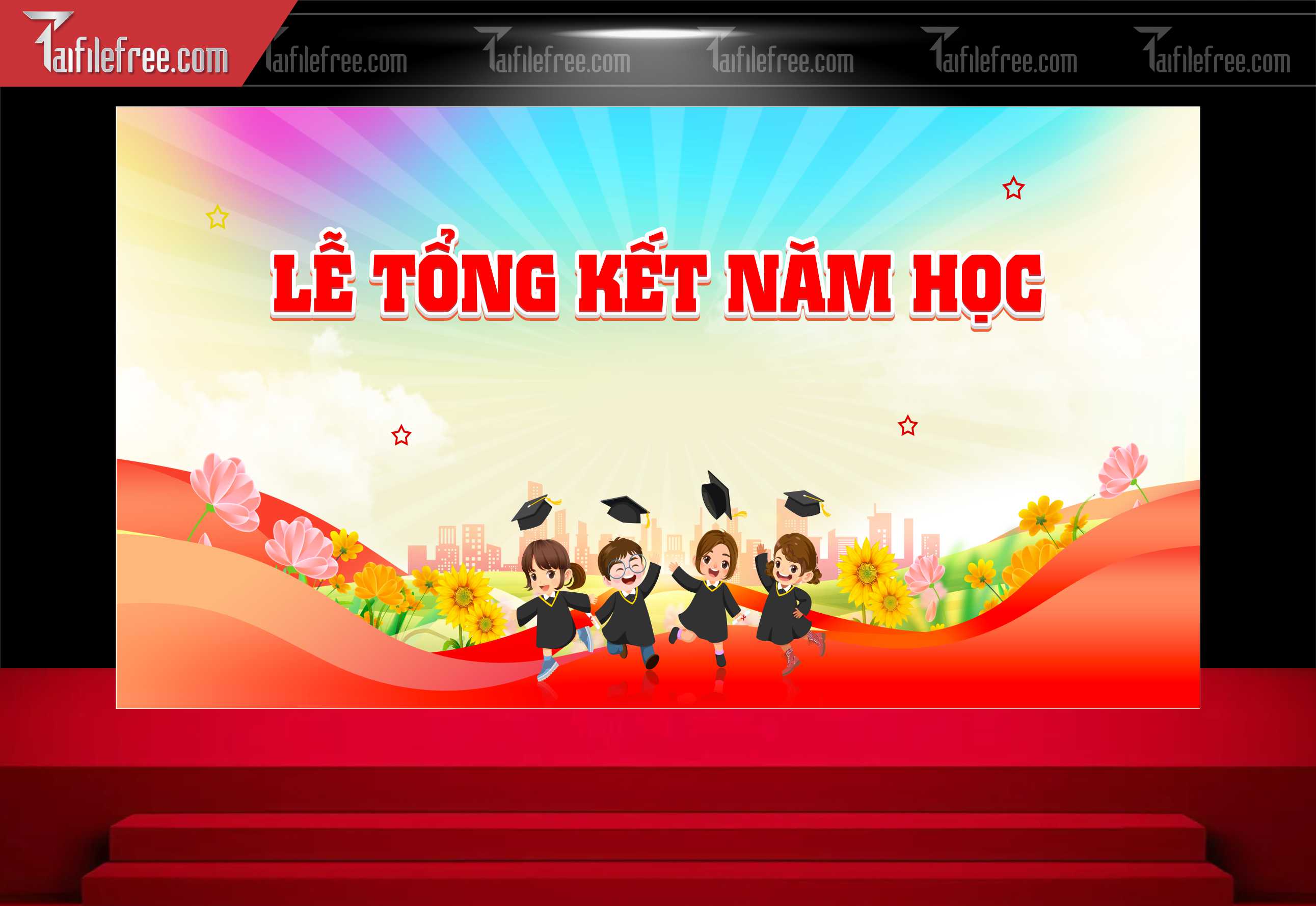 Background Phông Nền Sân Khấu Tổng Kết Cuối Năm Trường Học TK77
