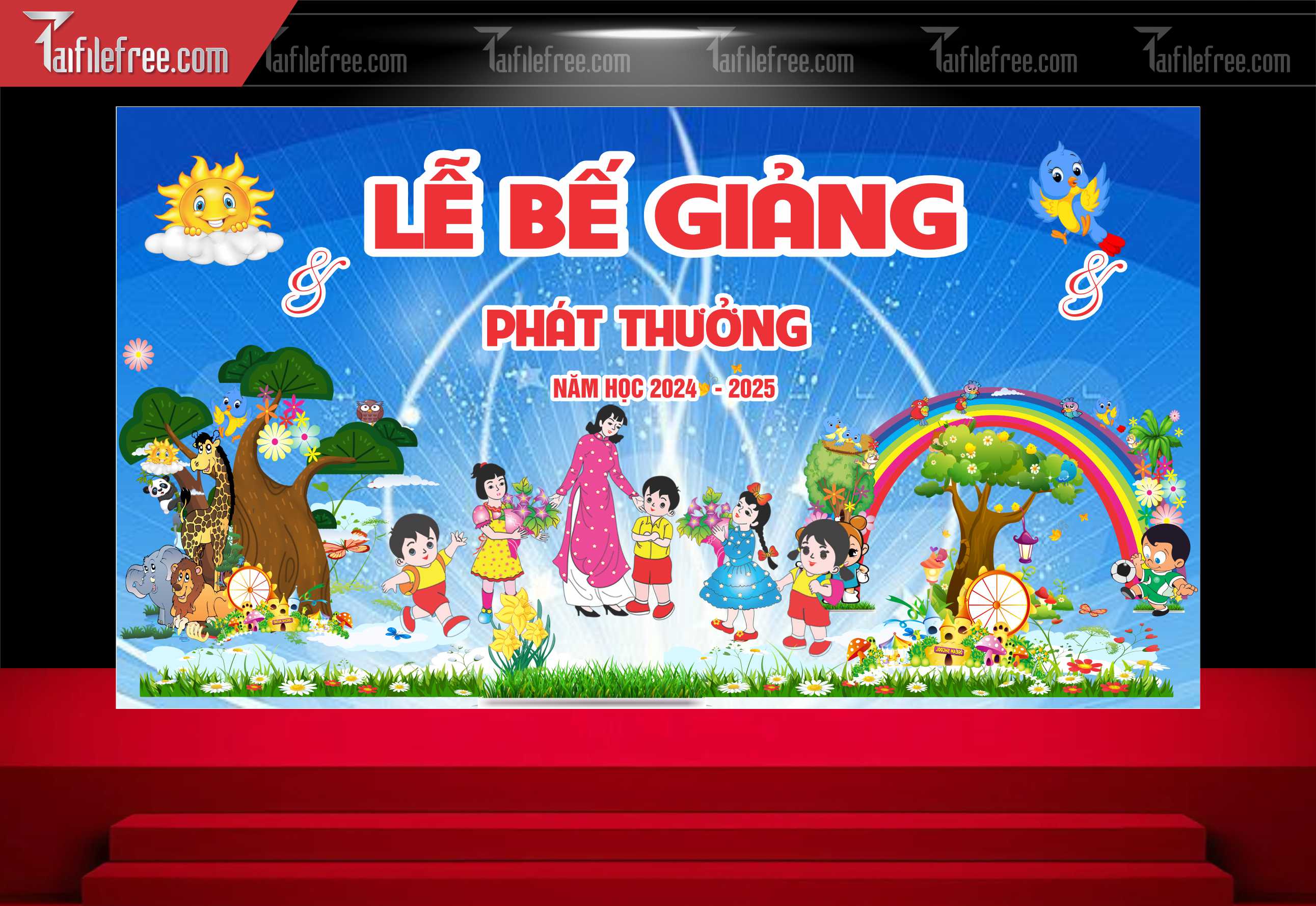 Background Phông Nền Sân Khấu Tổng Kết Cuối Năm Trường Học TK83