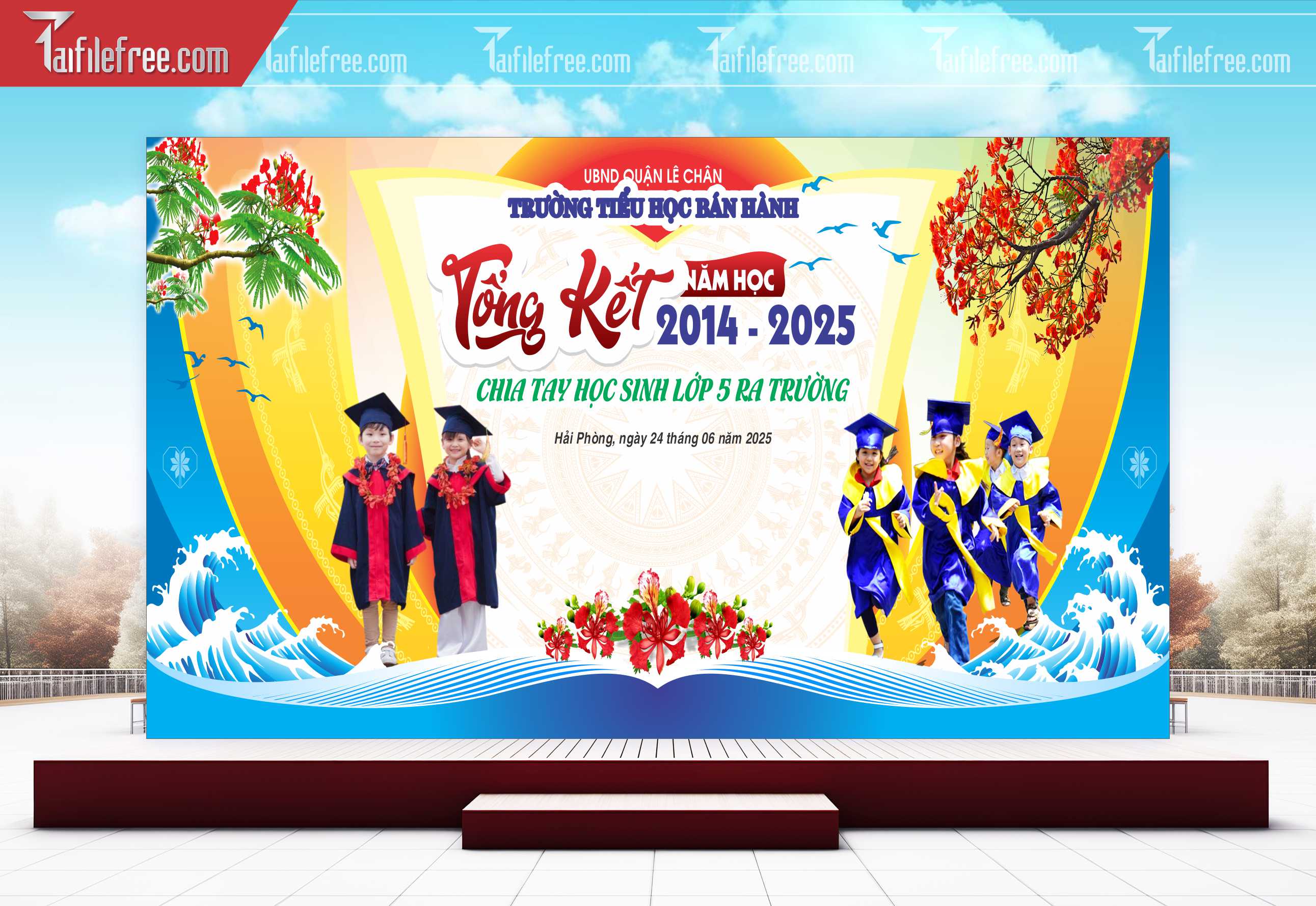 Background Phông Nền Sân Khấu Tổng Kết Cuối Năm Trường Học TK86