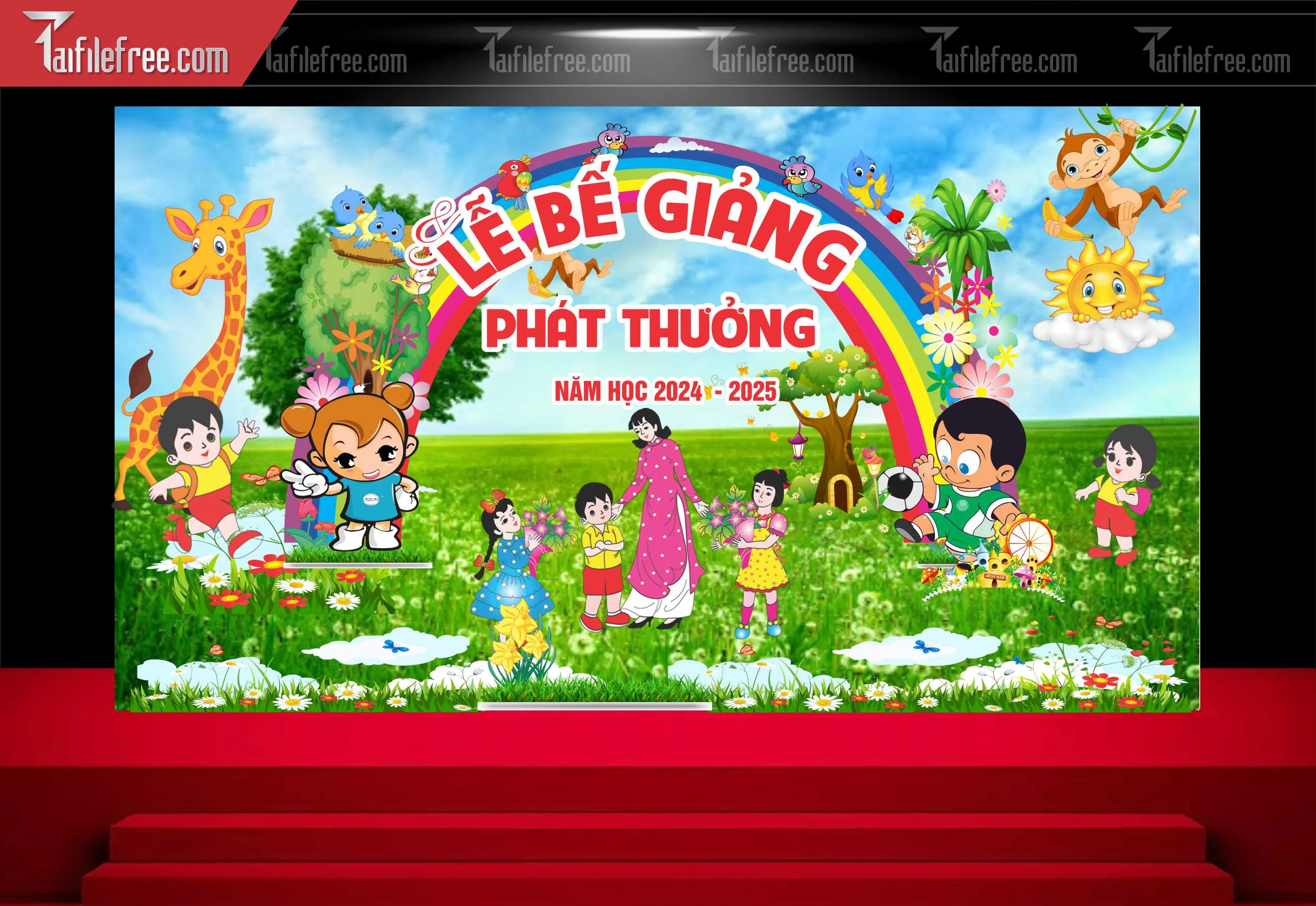 Background Phông Nền Sân Khấu Tổng Kết Cuối Năm Trường Học TK88