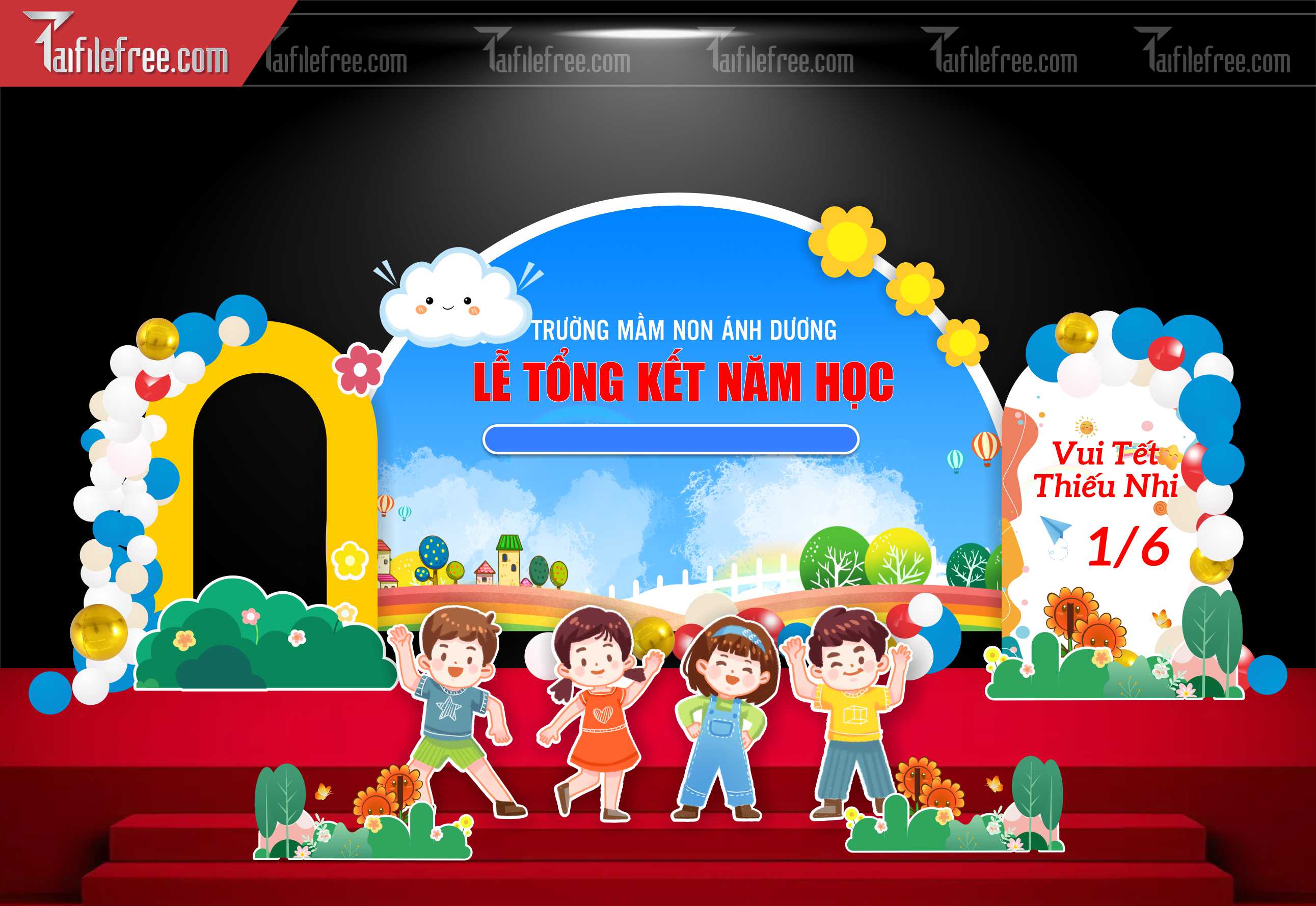 Background Phông Nền Sân Khấu Tổng Kết Cuối Năm Trường Học TK89