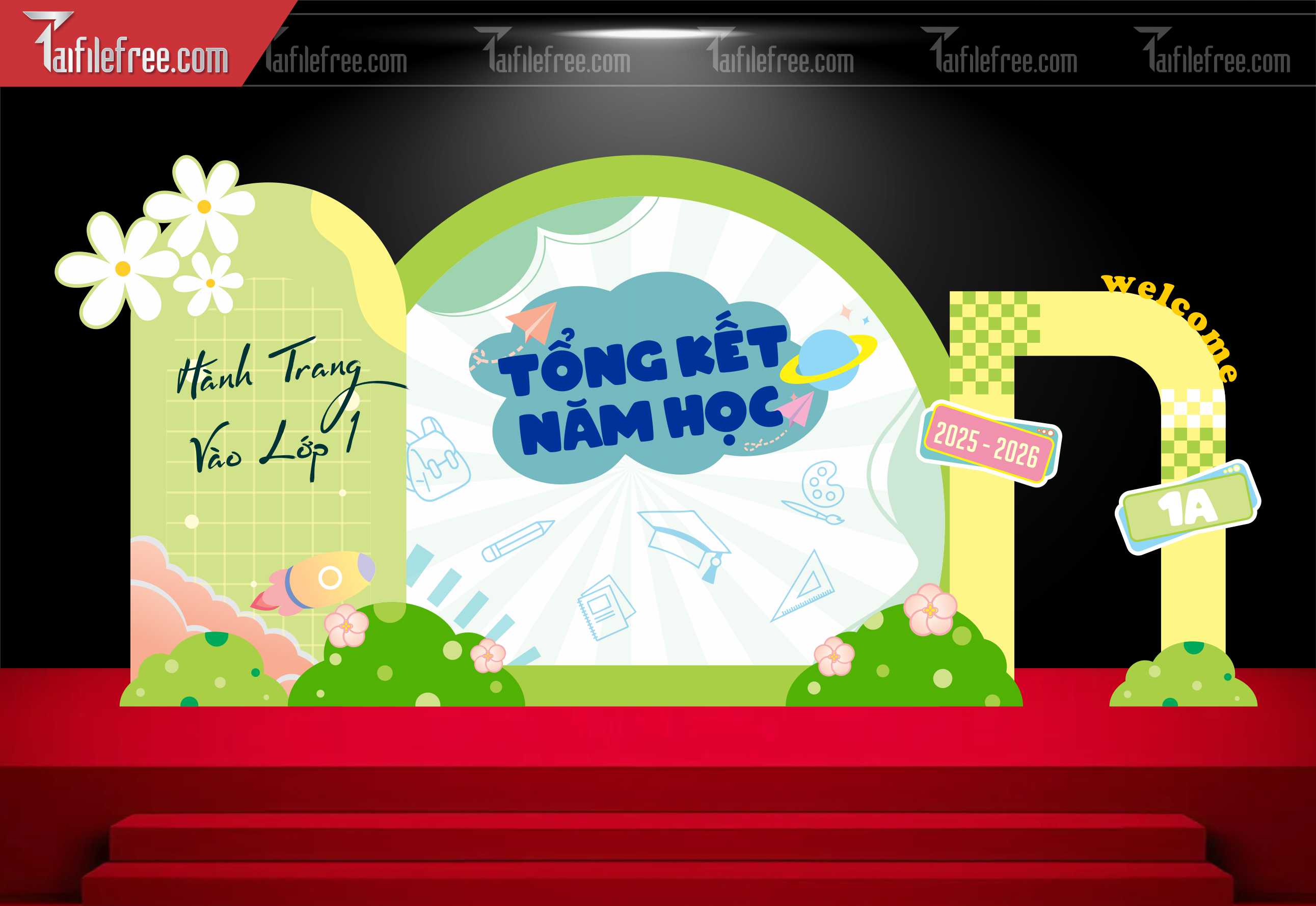 Background Phông Nền Sân Khấu Tổng Kết Cuối Năm Trường Học TK90