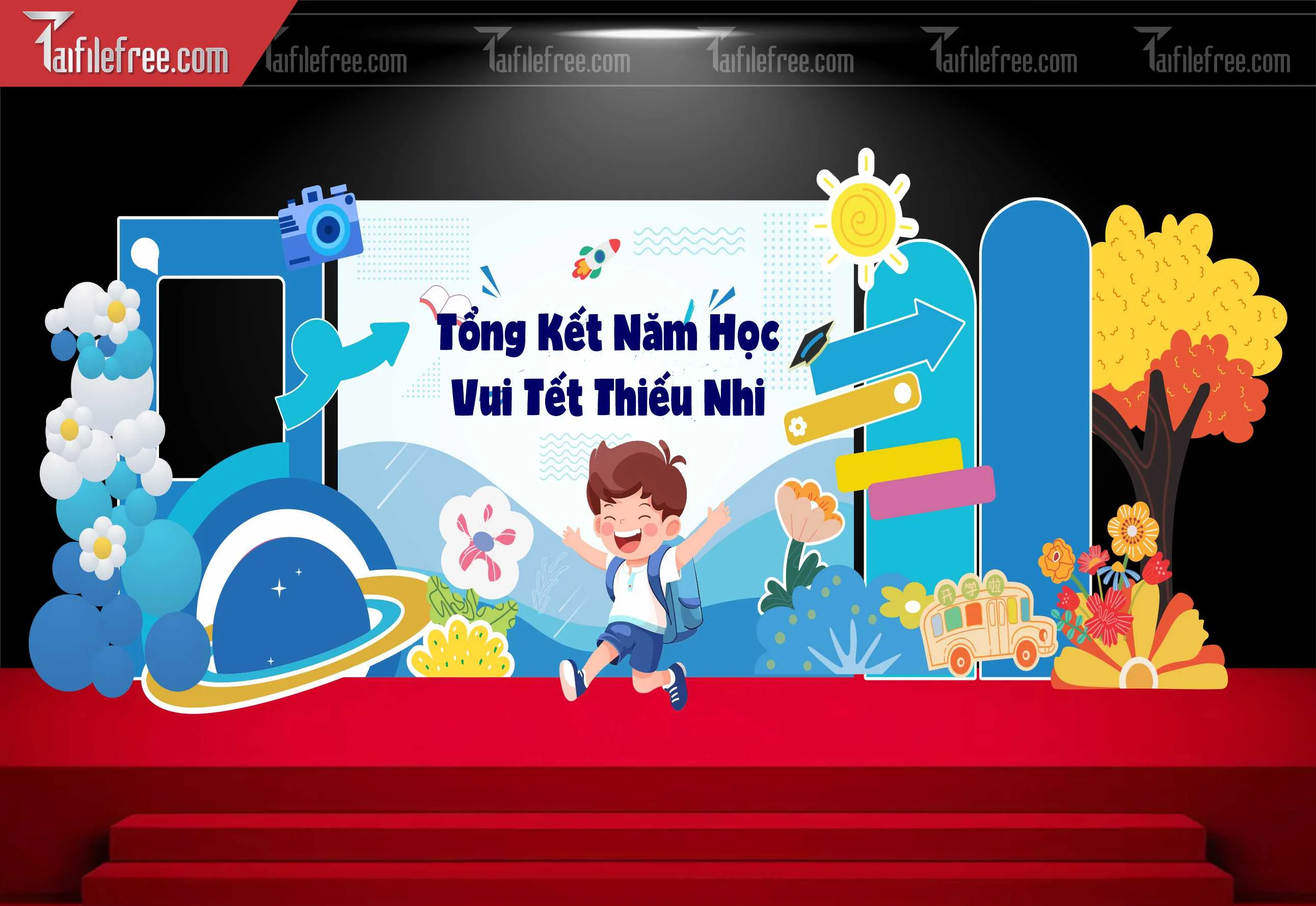 Background Phông Nền Sân Khấu Tổng Kết Cuối Năm Trường Học TK91