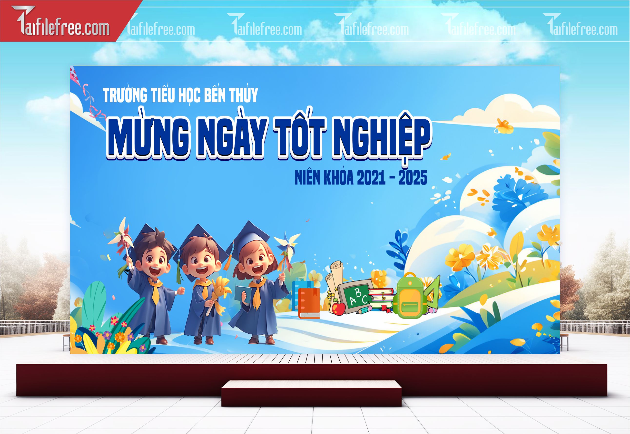 Background Phông Nền Sân Khấu Tổng Kết Cuối Năm Trường Học TK96