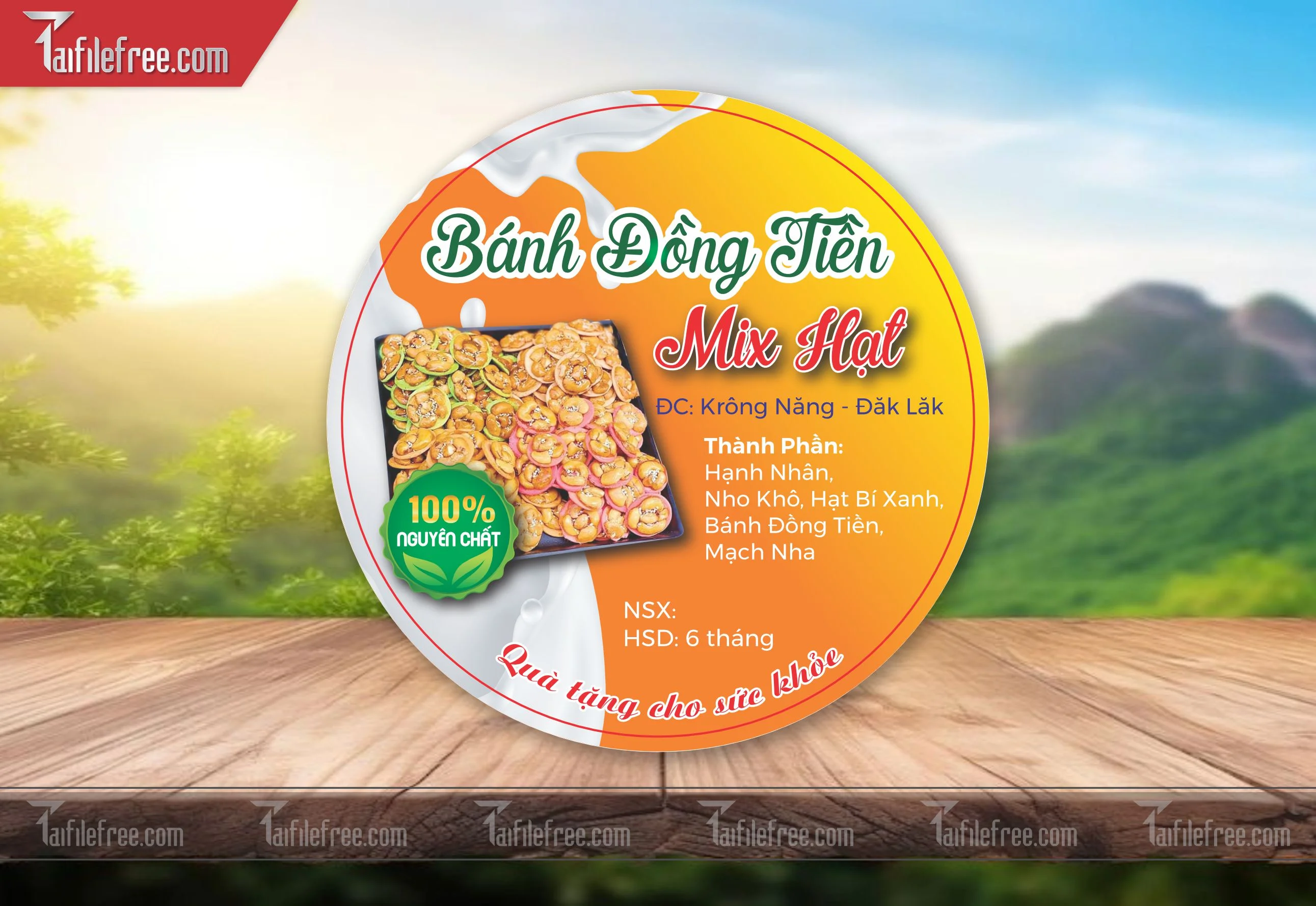 Mẫu Thiết Kế Tem Nhãn Sản Phẩm, Tem Bánh Đồng Tiền TN05