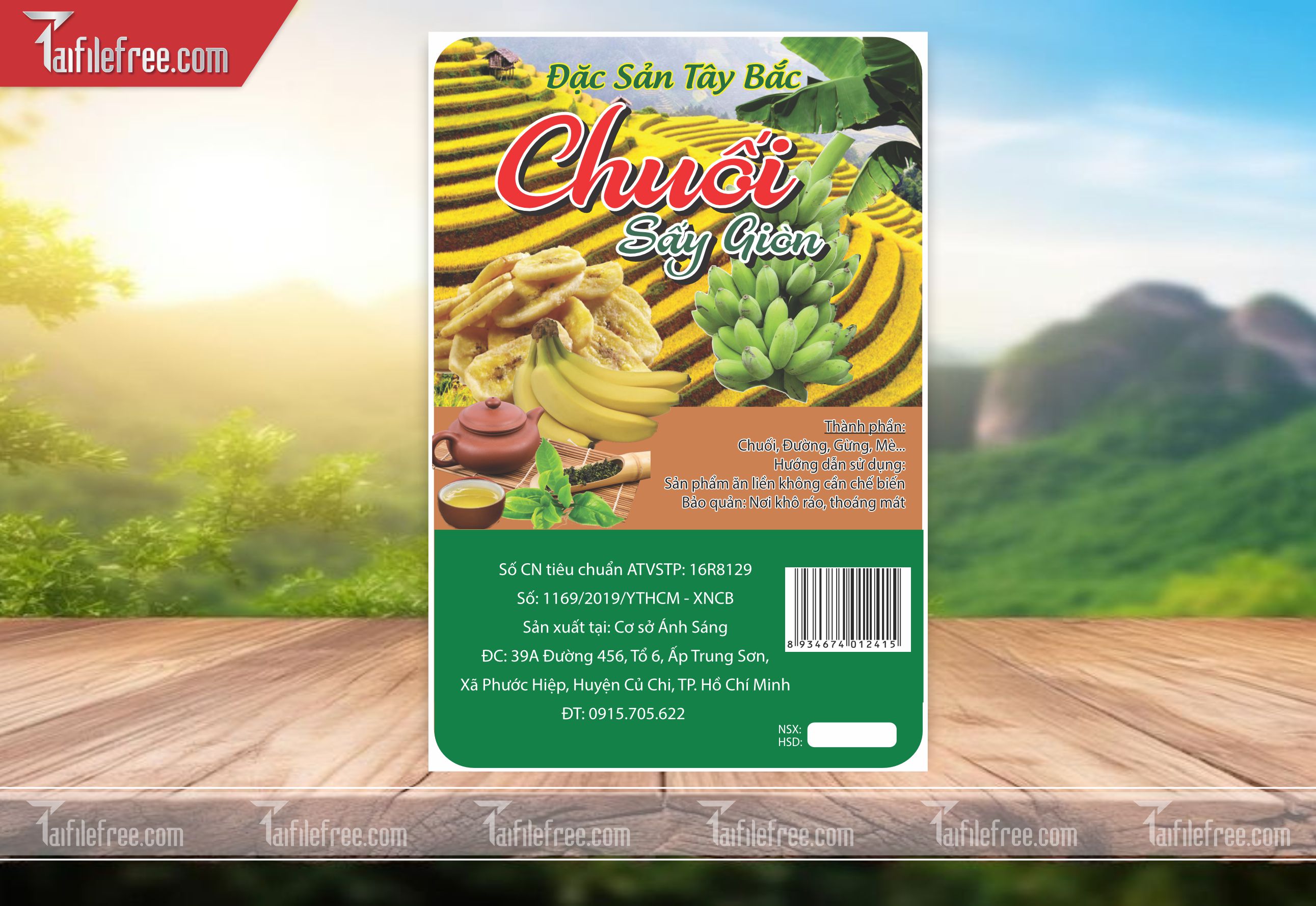 Mẫu Thiết Kế Tem Ăn Vặt, Chuối Sấy TN86