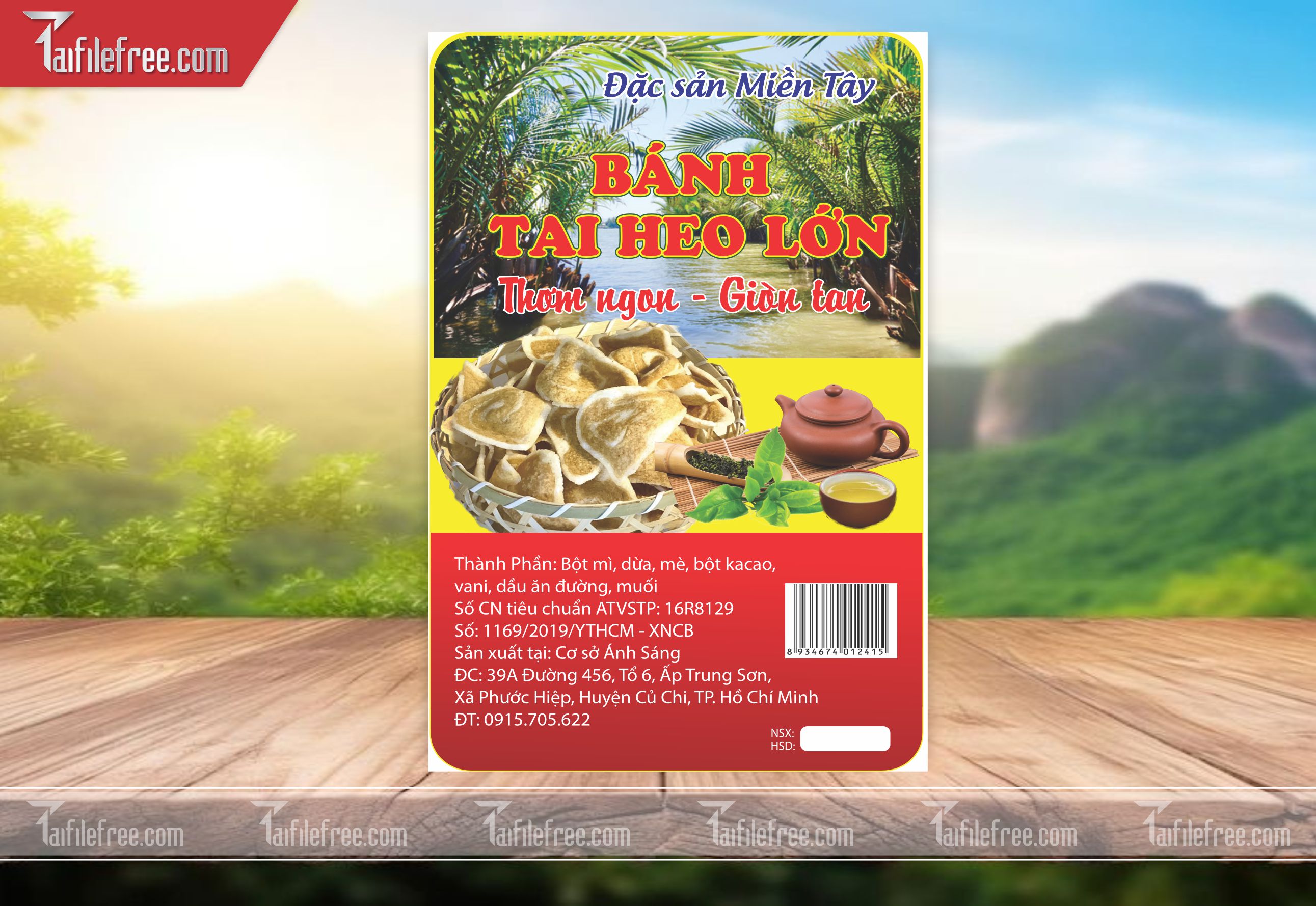 Mẫu Thiết Kế Tem Ăn Vặt, Bánh Tai Heo Lớn TN87