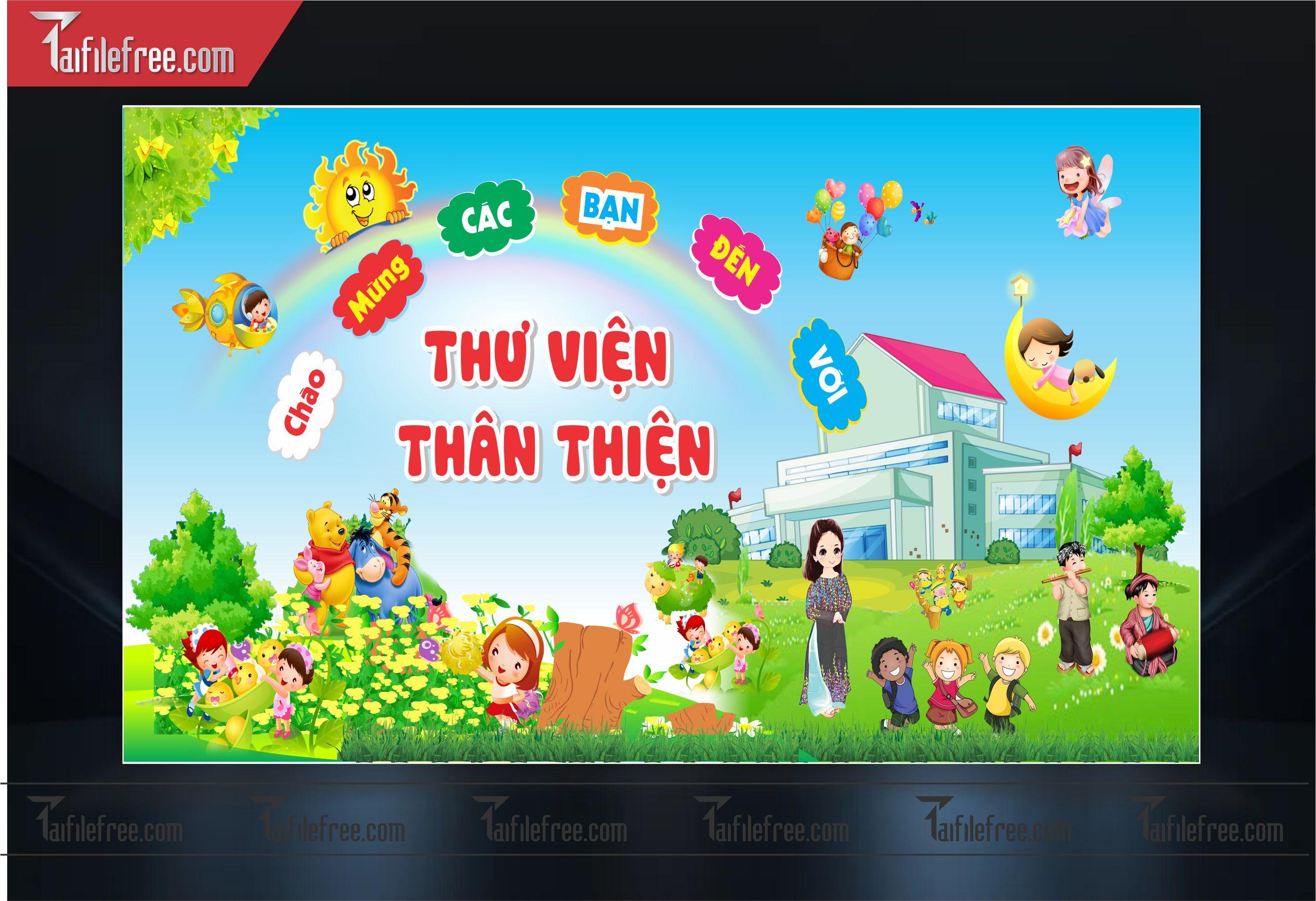 Backdrop Phông Mừng Ngày Quốc Tế Thiếu Nhi, Thư Viện Thân Thiện_TNV12