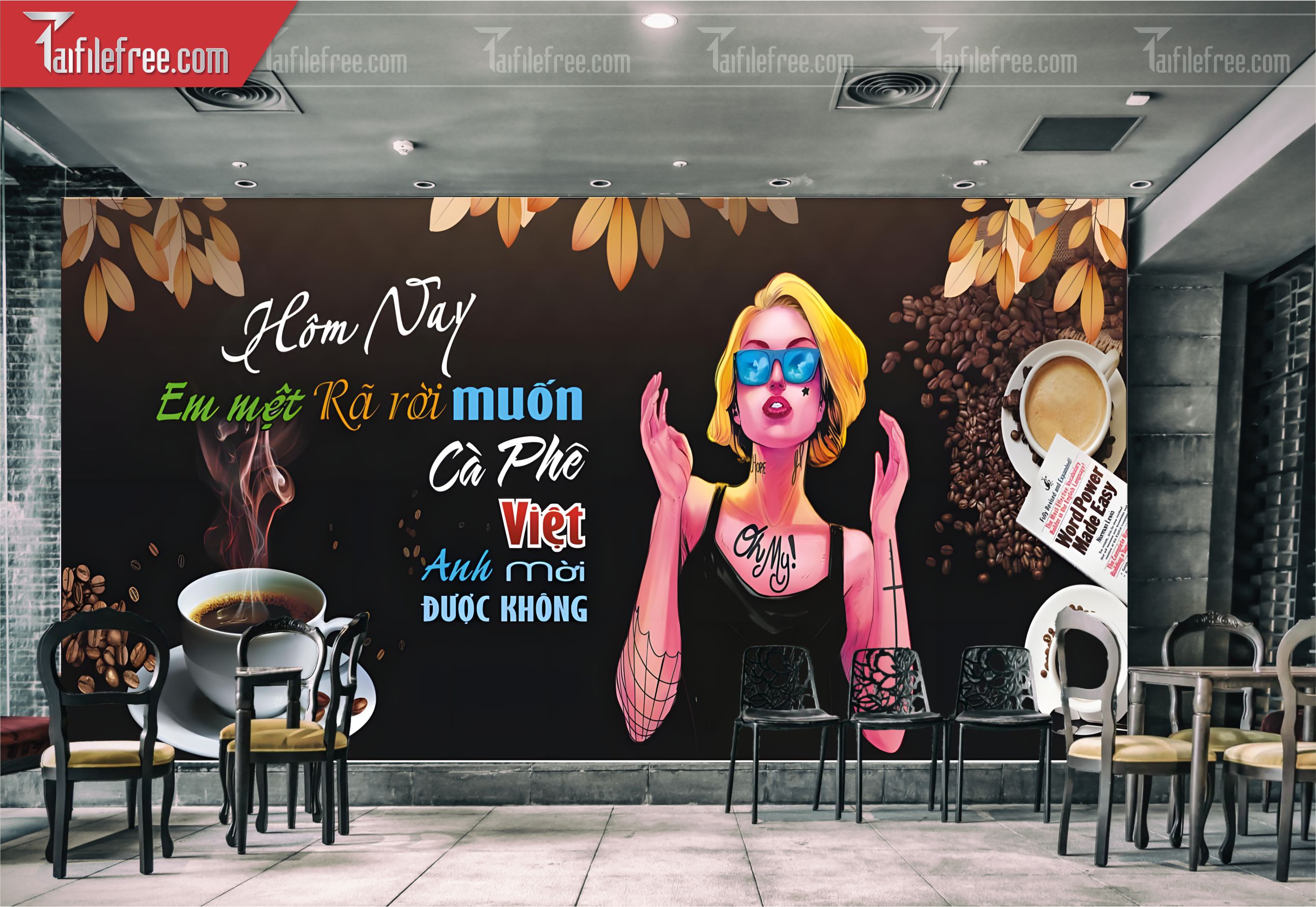 File Tranh Tường Trang Trí Quán Cà Phê, Trà Sữa_TP67