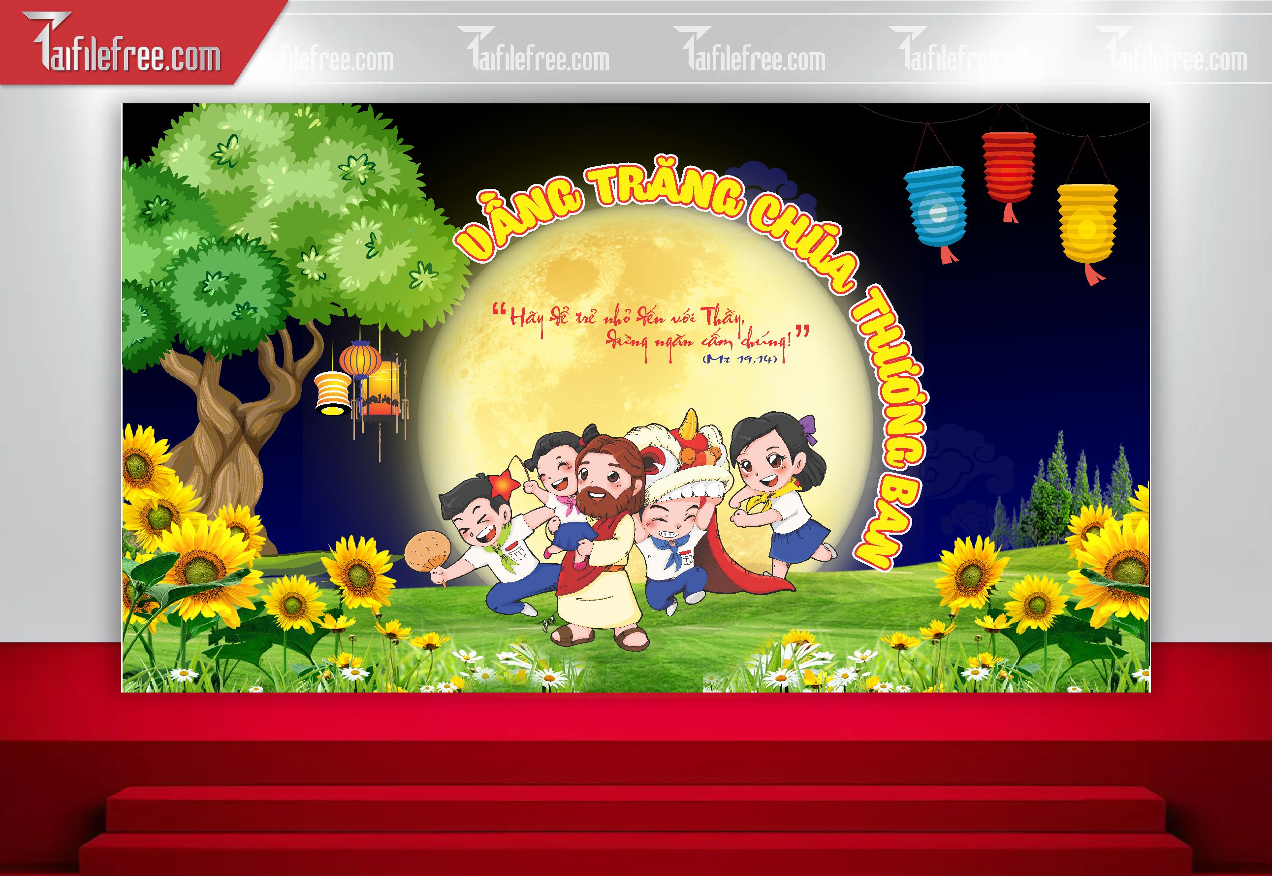 Mẫu Backdrop Trung Thu Công Giáo Đẹp Mắt Sáng Tạo_TTV104