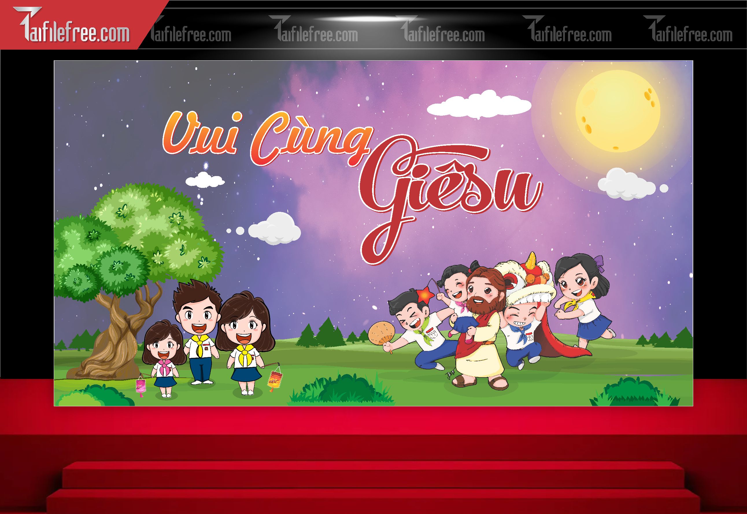 Mẫu Backdrop Trung Thu Công Giáo Đẹp Mắt Sáng Tạo_TTV108
