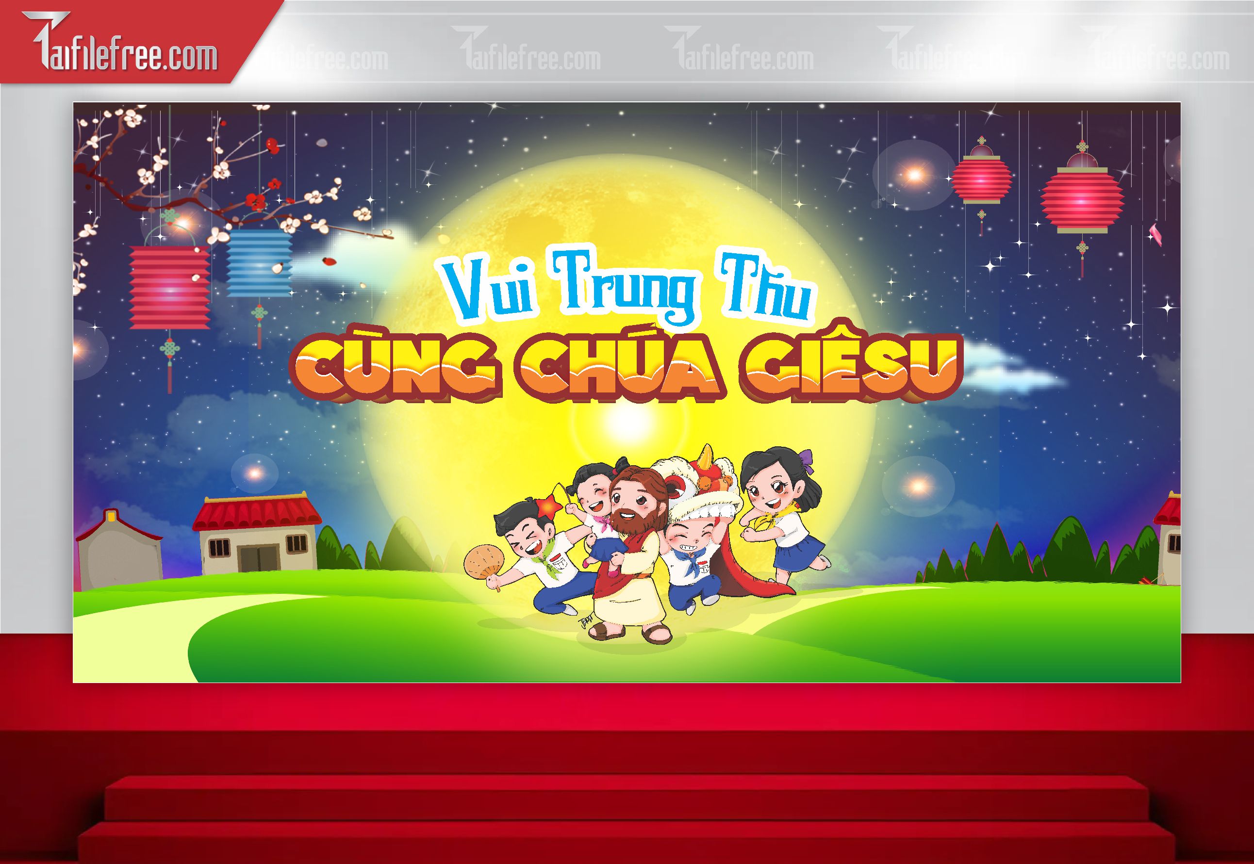 Mẫu Backdrop Trung Thu Công Giáo Đẹp Mắt Sáng Tạo_TTV109